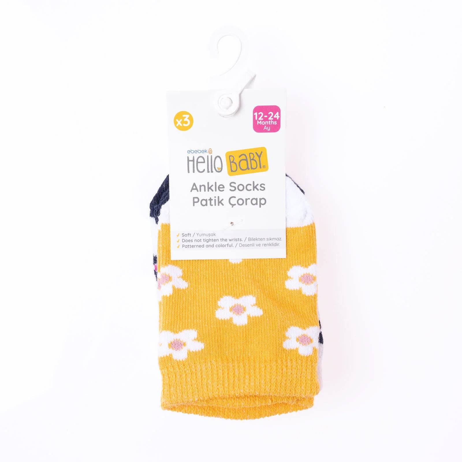 HelloBaby Baby Girl Flower Patterned Socks 3 Pcs - Yellow - ebebek - Black Friday