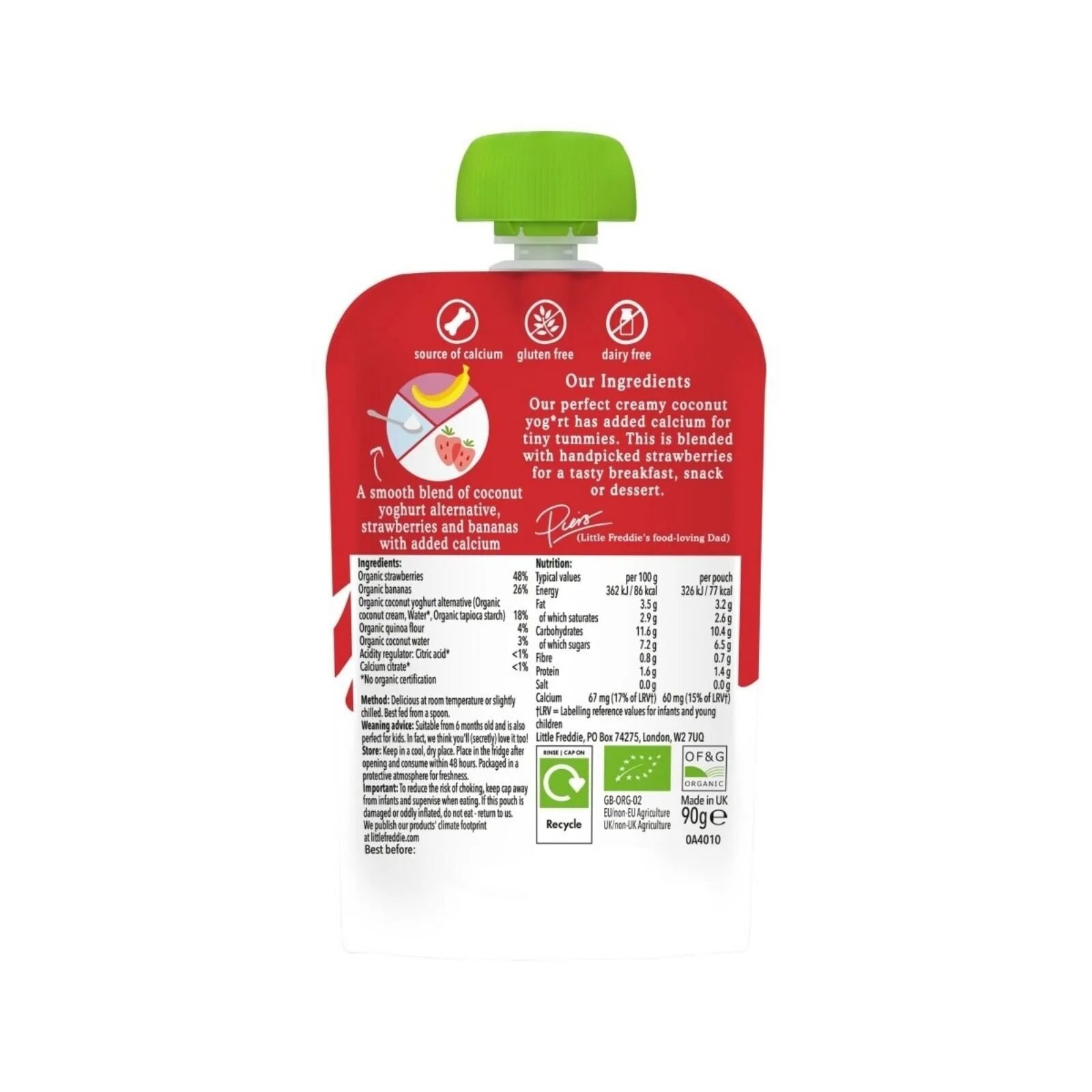 Little Freddie Organic Dairy Free Strawberry Yoghurt Baby Food Pouch 6+ months 90g - ebebek - Black Friday