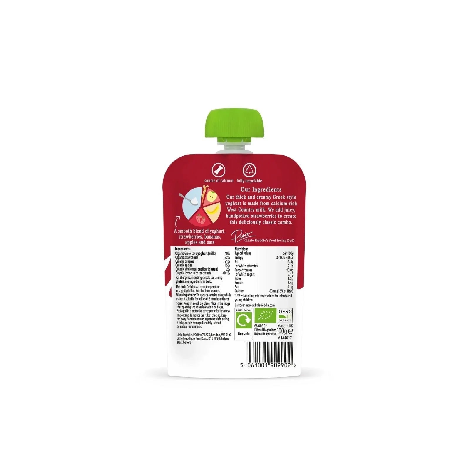 Little Freddie Organic Strawberry & Banana Greek Style Yoghurt Baby Food Pouch 6+ months 90g - ebebek - Black Friday
