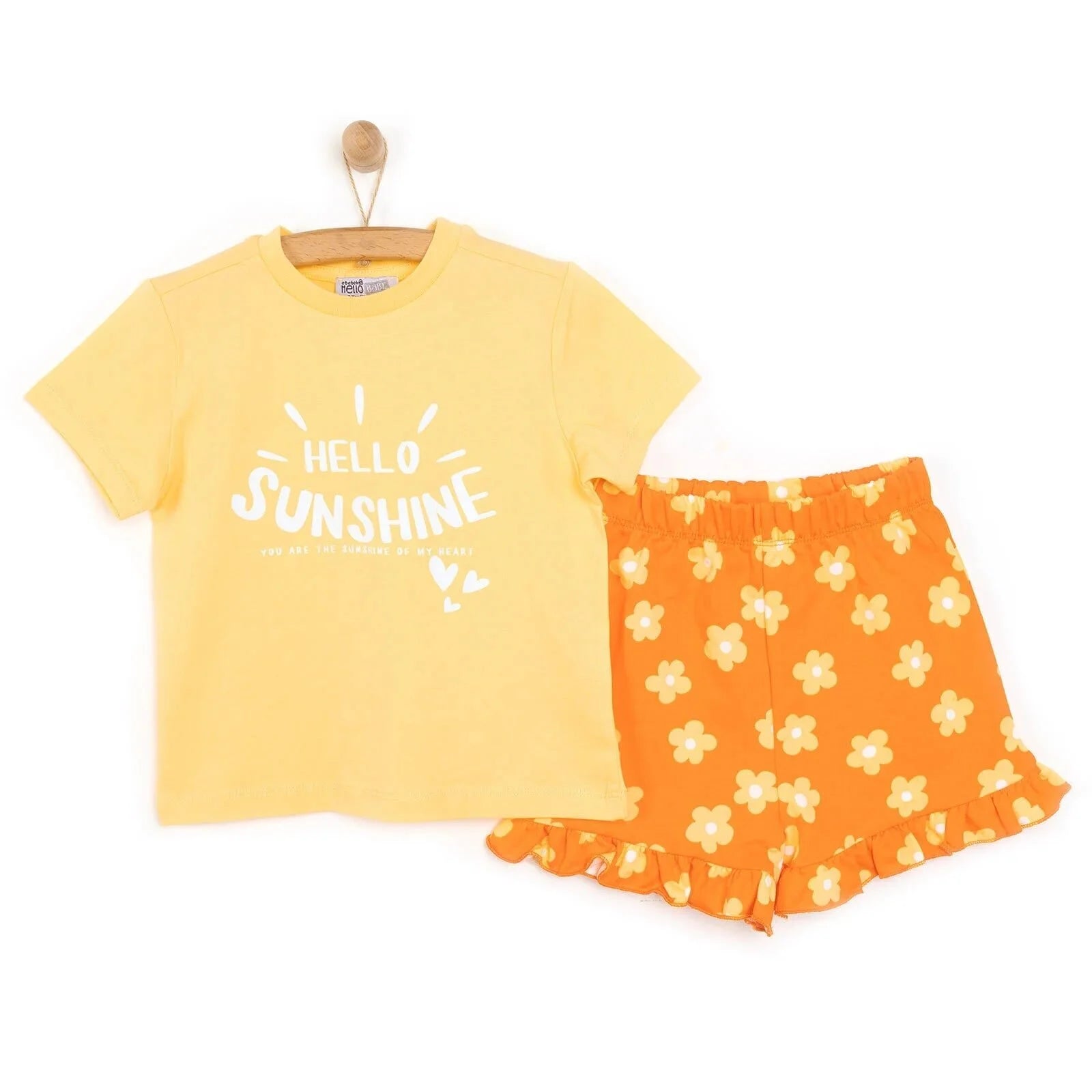 HelloBaby Baby Girl Basic Daisy Printed Tshirt - Short - Orange - ebebek - Black Friday