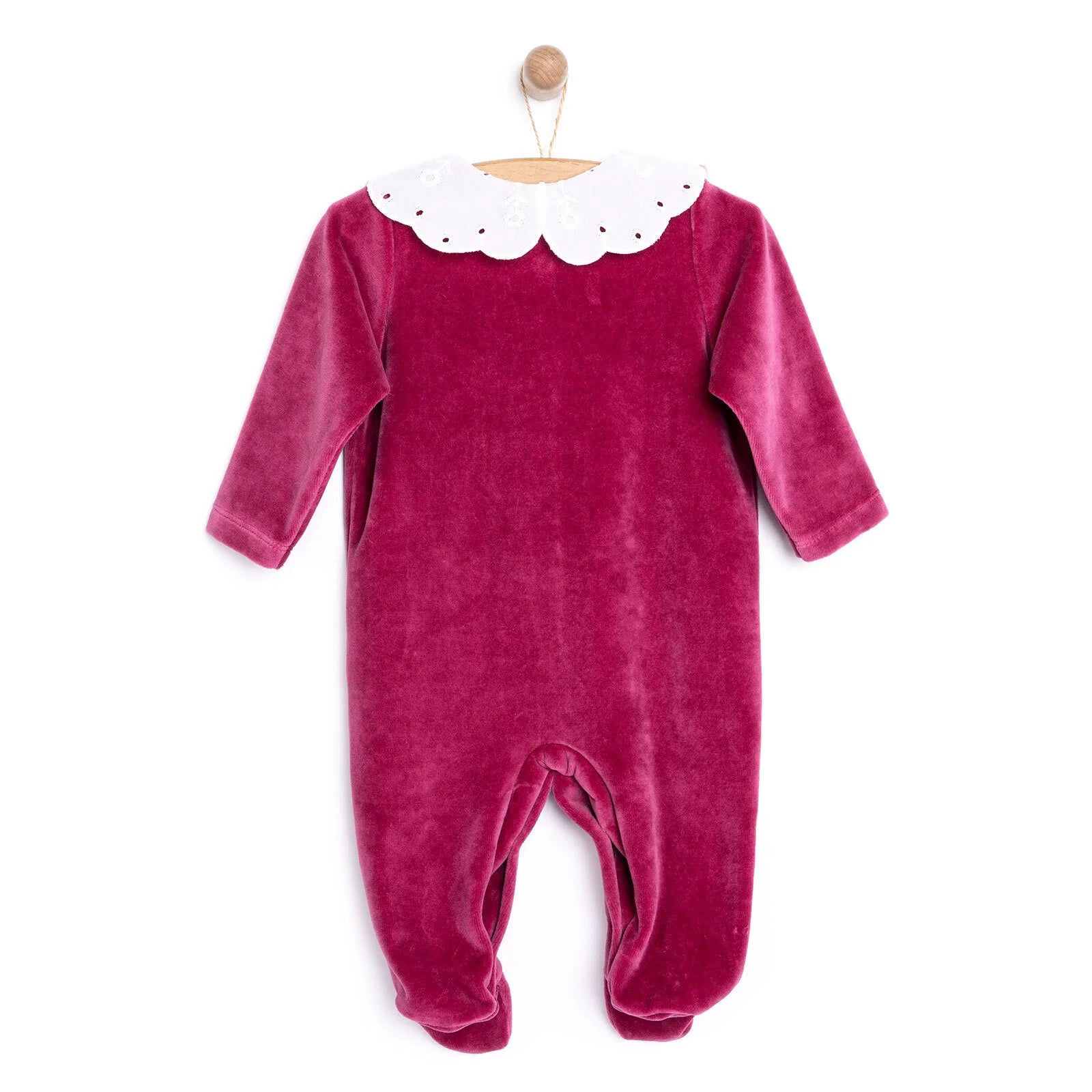 HelloBaby Newborn Unisex Embroidered Velvet Jumpsuit - Fuchsia - ebebek - Black Friday