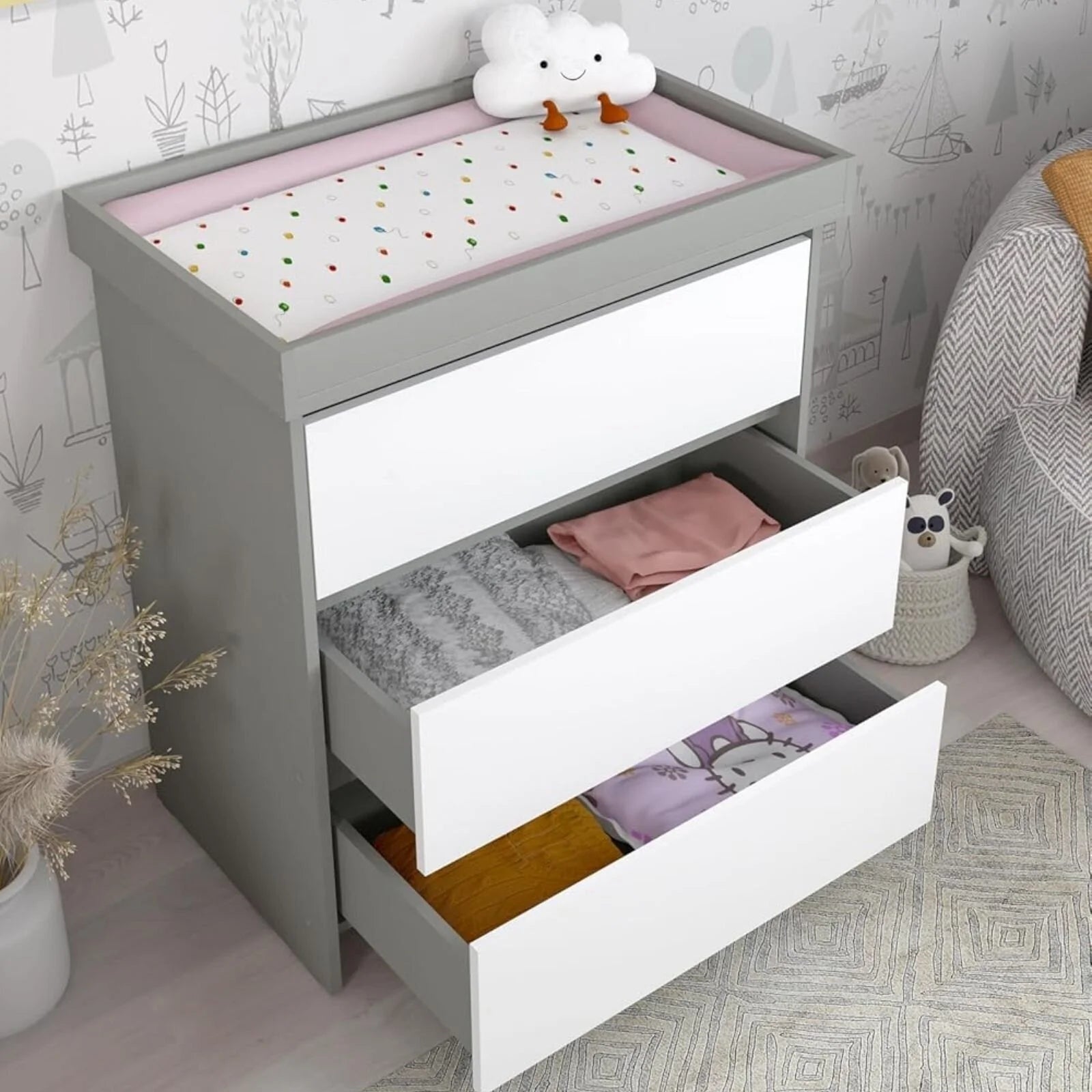 Shefa Kids 880 Baby Changing Unit - Grey/White - ebebek - Black Friday