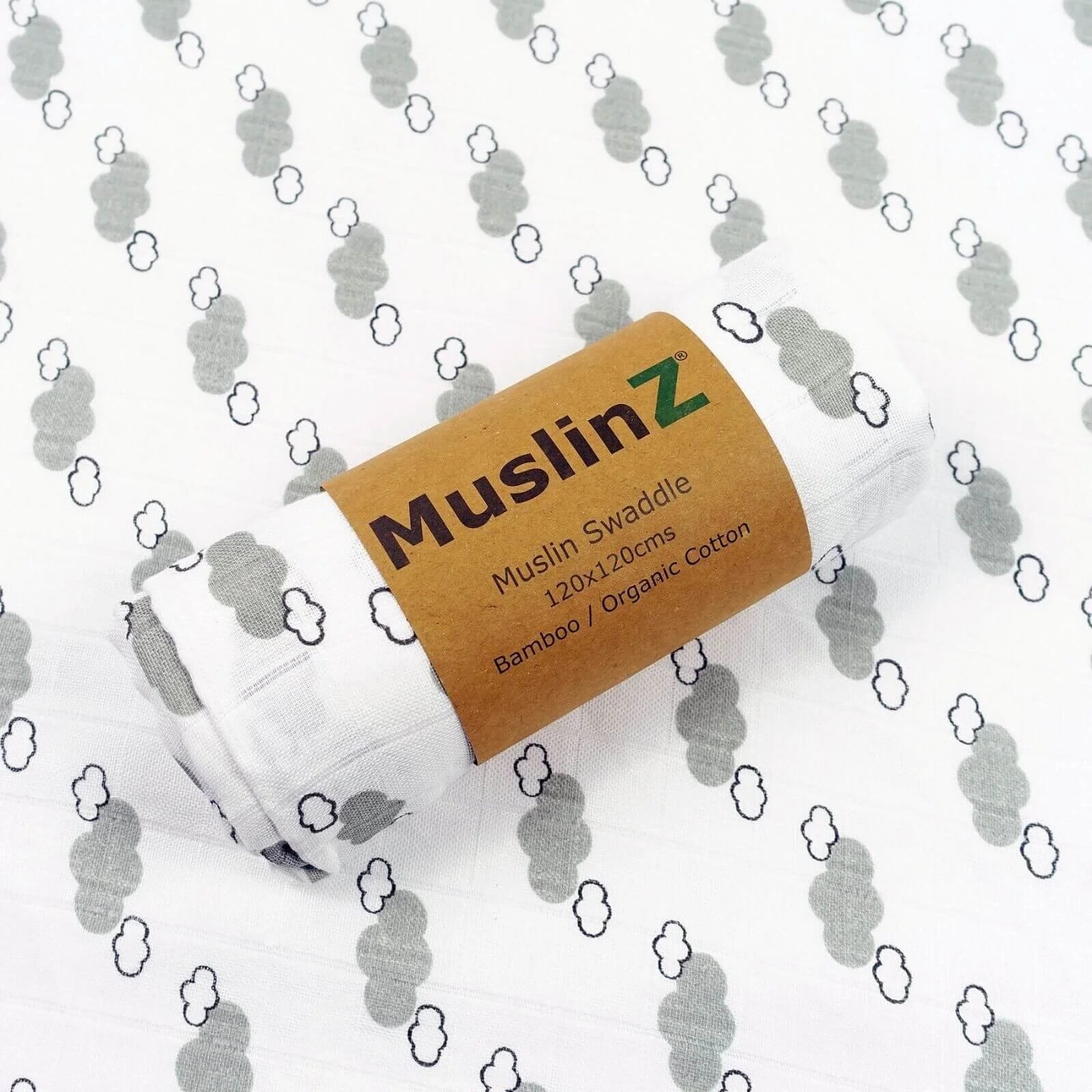 MuslinZ Bamboo/Organic Cotton Muslin Swaddle 120x120cm - Grey Cloud - ebebek - Black Friday