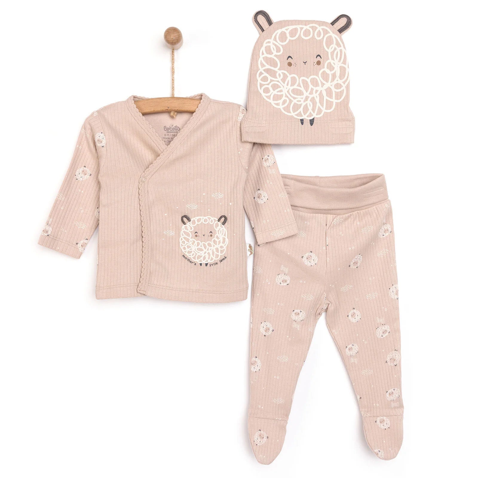 Bebetto Newborn Baby Girl Top - Footed Jumpsuit - Hat - Beige - ebebek - Black Friday