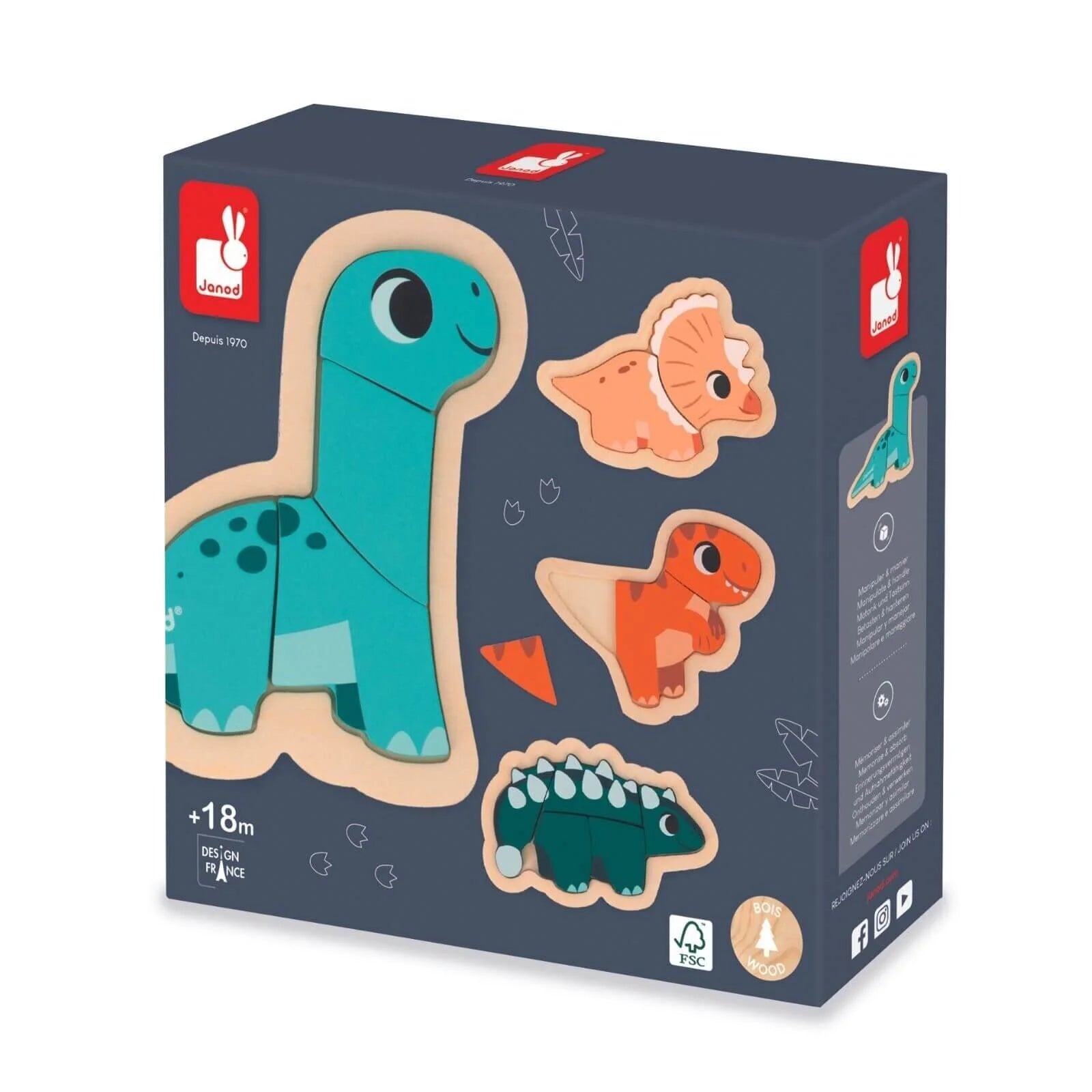 Janod 4 Progressive Puzzles Dino - ebebek - Black Friday