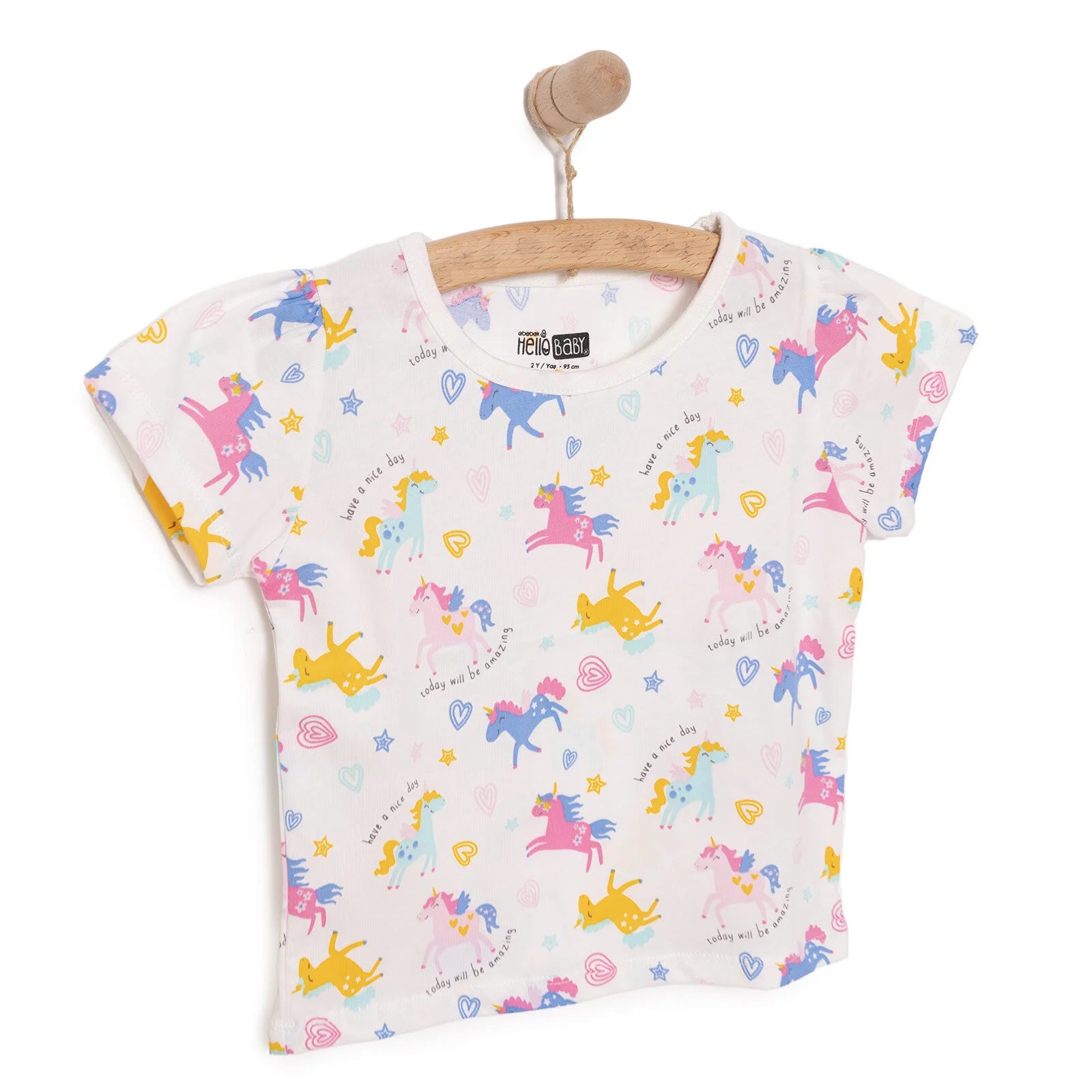HelloBaby Basic Girl Heart Unicorn Patterned Tshirt - Ecru - ebebek - Black Friday