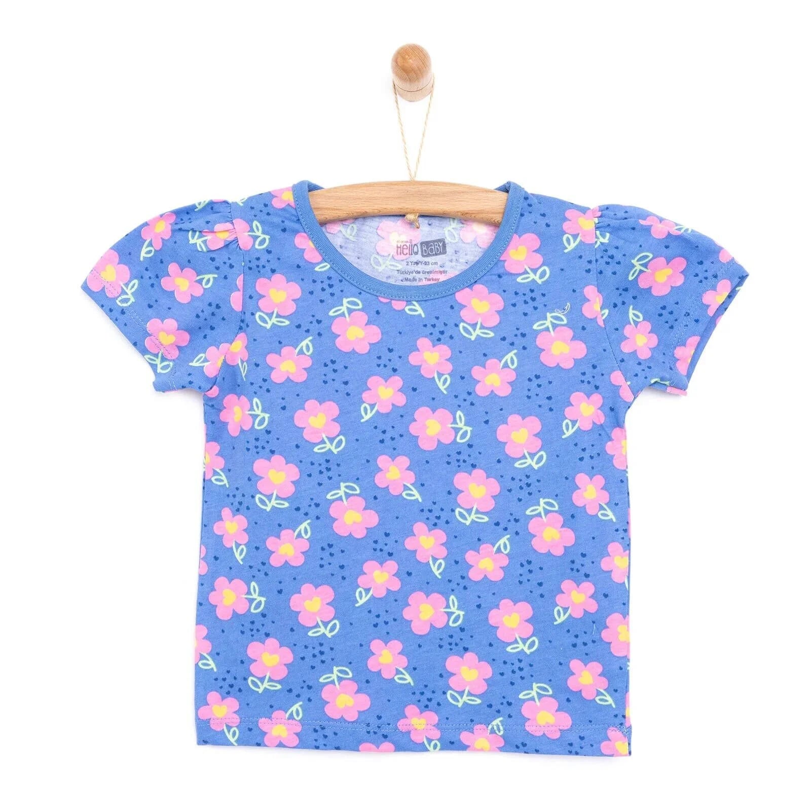 HelloBaby Baby Girl Basic Pink Daisy Printed Tshirt - Blue - ebebek - Black Friday