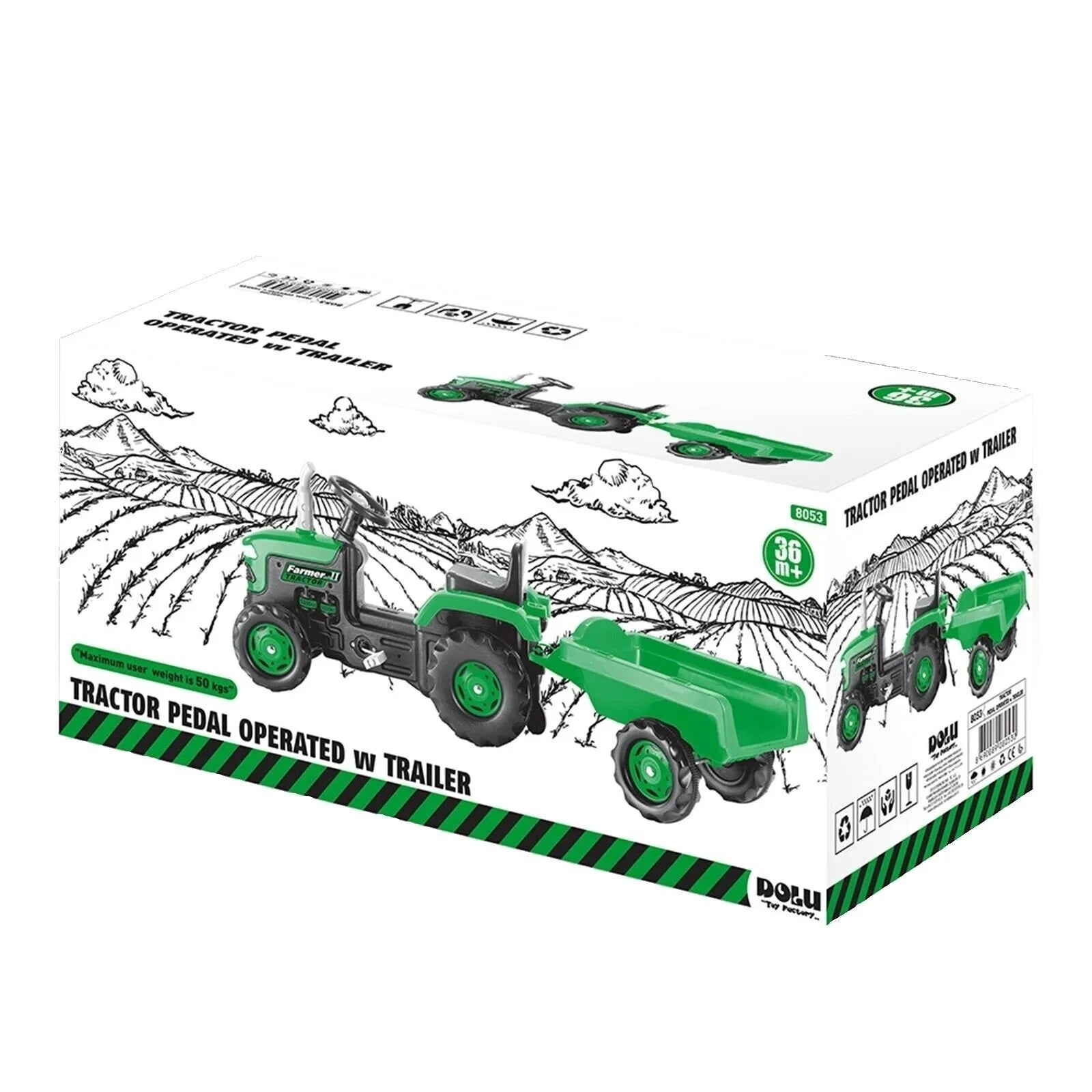 Outlet - Dolu Ride On Pedal Tractor & Trailer - Green - ebebek - Black Friday