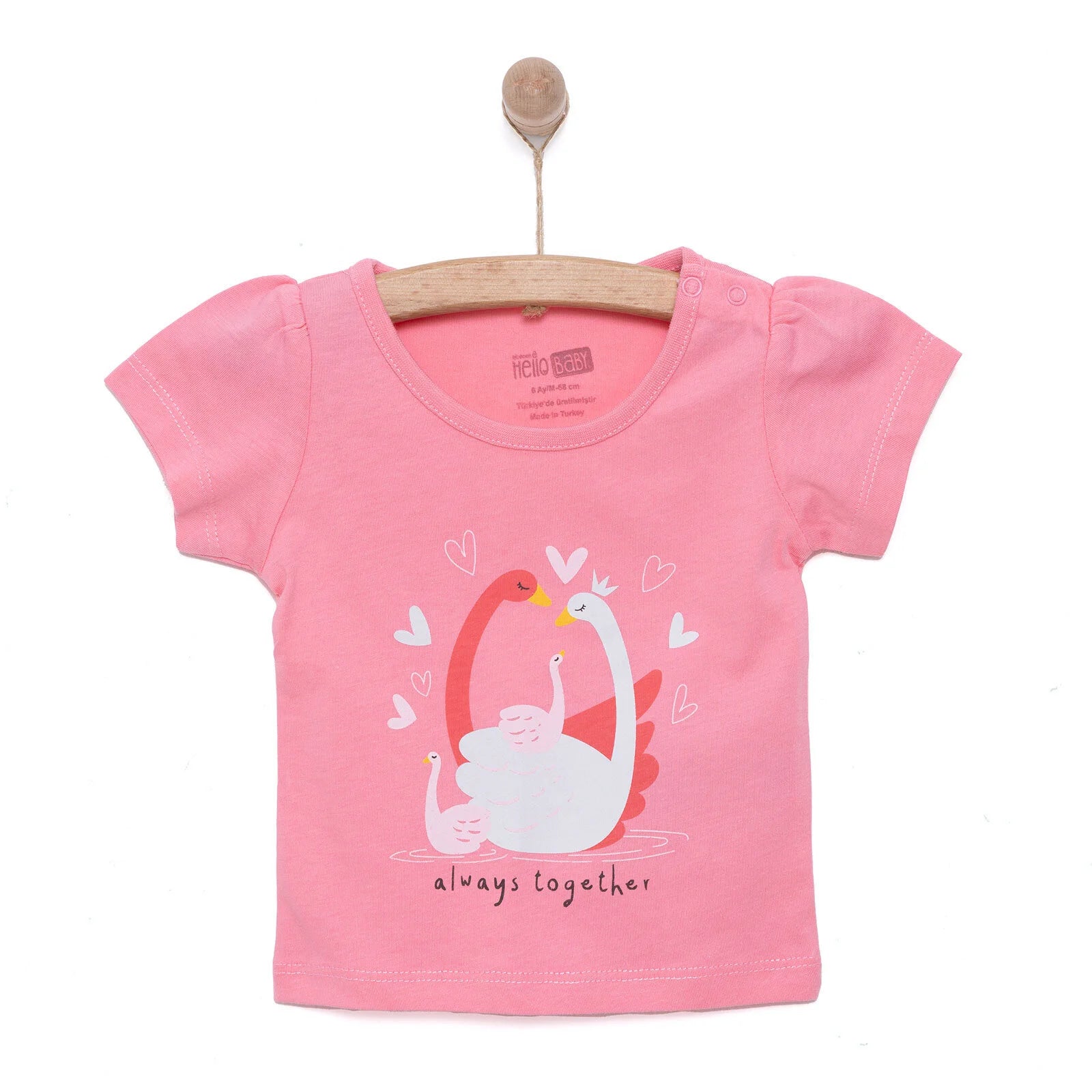 HelloBaby Basic Girl Swans Printed T-shirt - Dark Pink - ebebek - Black Friday