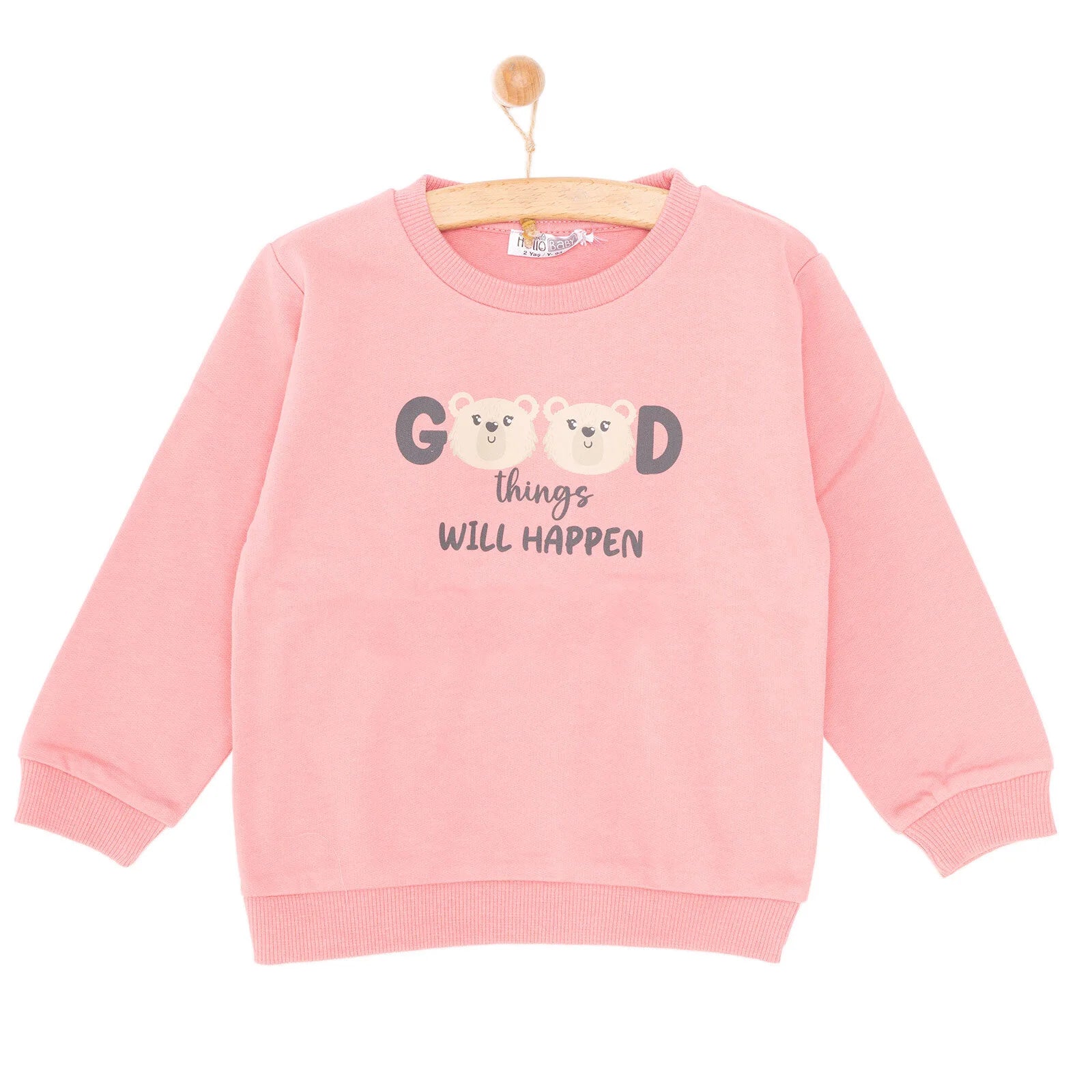 HelloBaby Basic Low Raised Teddy Bear Printed Sweatshirt - Light Rose - ebebek - Black Friday