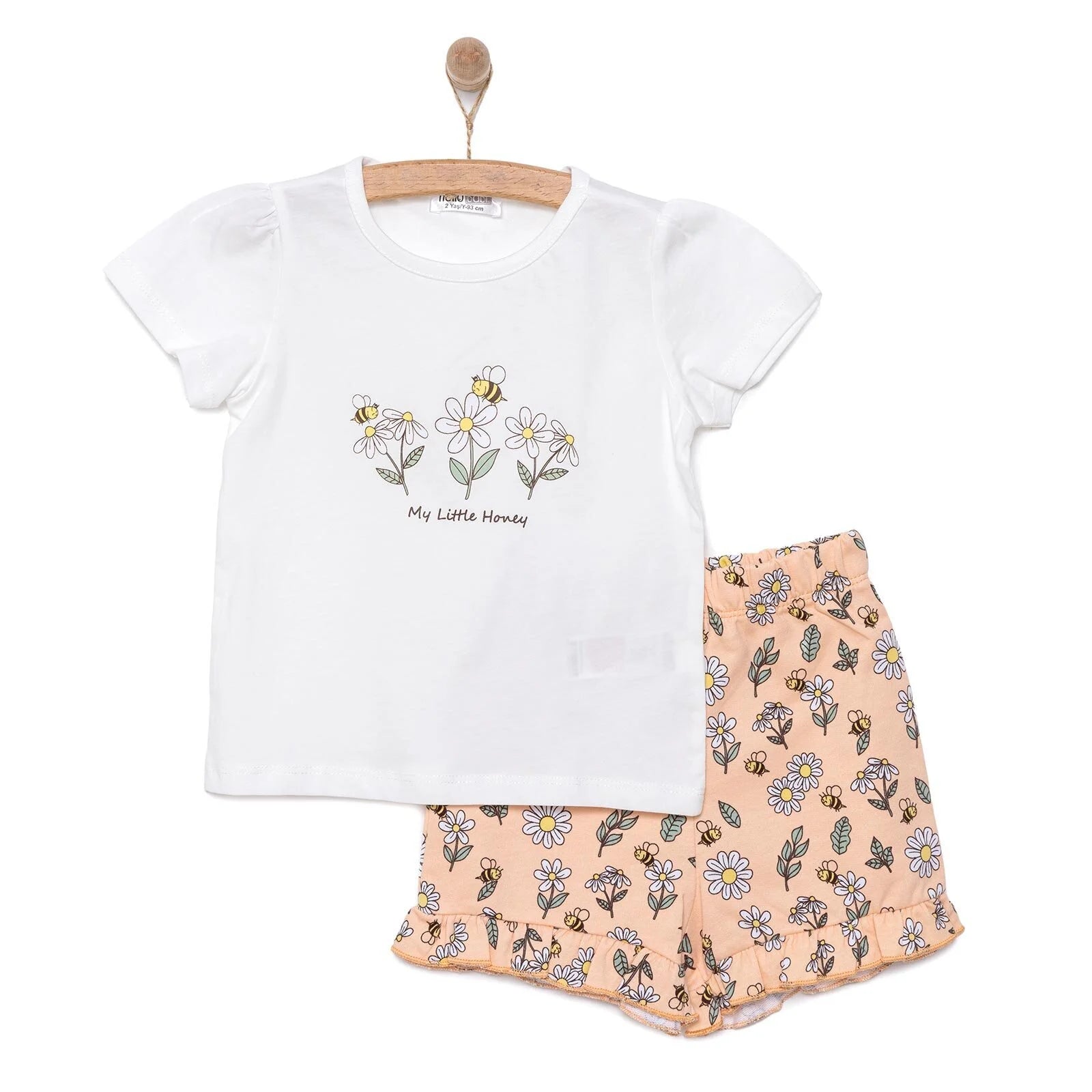 HelloBaby Girl Daisy and Bee Printed Tshirt - Short - Ecru - ebebek - Black Friday