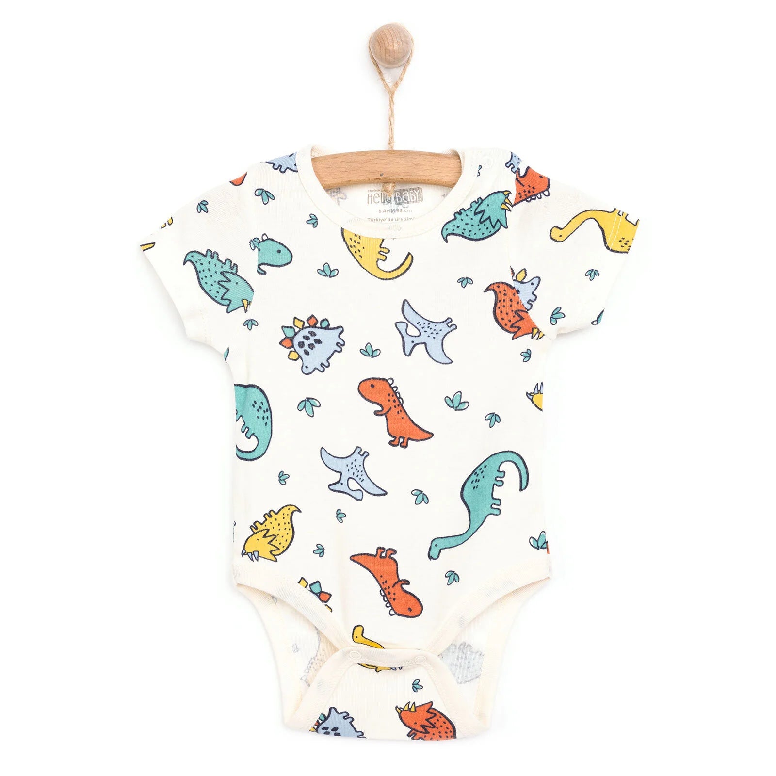 HelloBaby Dinosaur Patterned Short Sleeve Bodysuit - Ecru - ebebek - Black Friday
