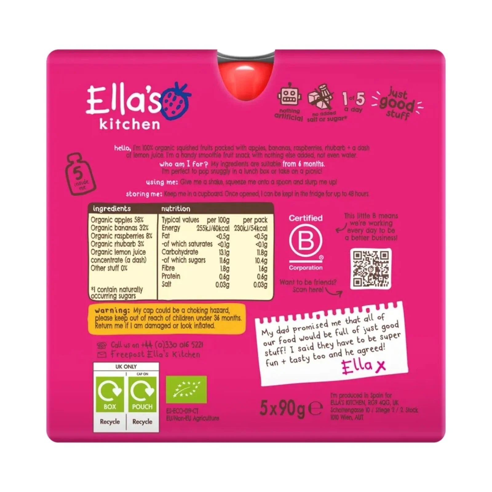 Ella's Kitchen Organic Smoothie The Pink One Multipack Baby Food Pouch 6+ months 450g (5x90g) - ebebek - Black Friday