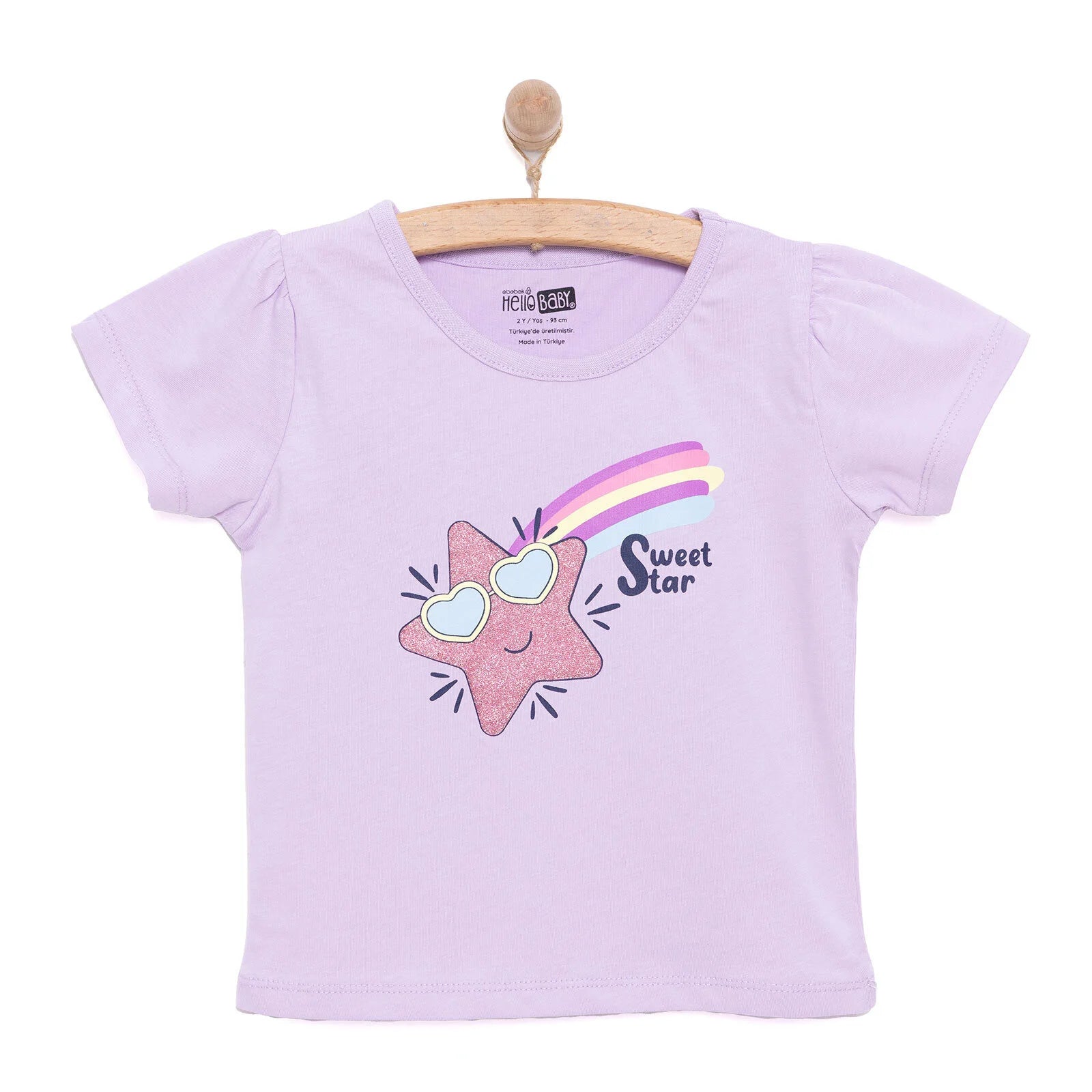 HelloBaby Basic Girl Falling Star Printed Tshirt - Purple - ebebek - Black Friday