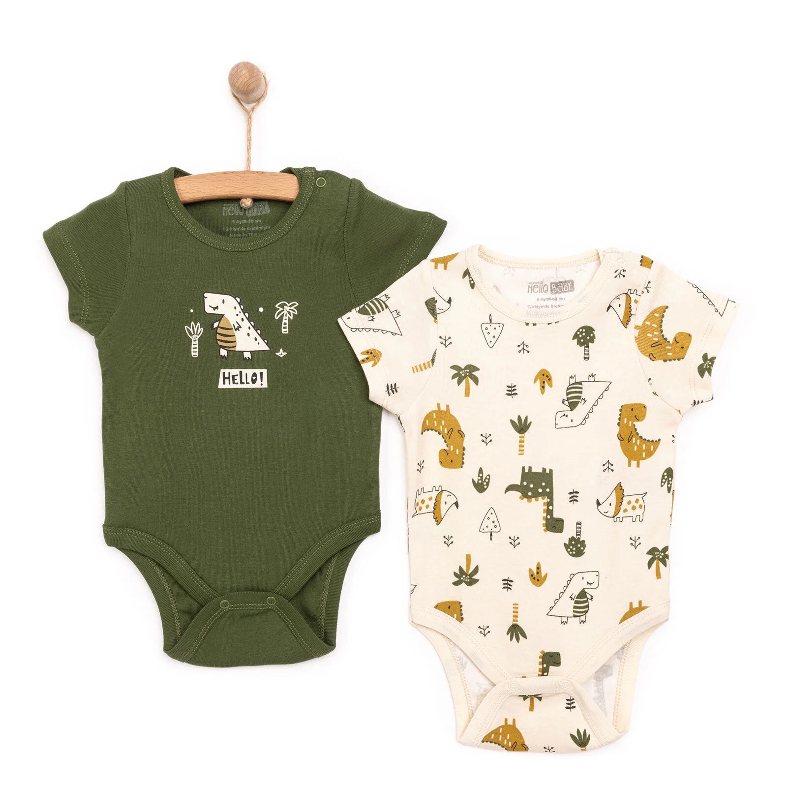 HelloBaby Boy Short Sleeve Bodysuit 2 pcs - Khaki - ebebek - Black Friday