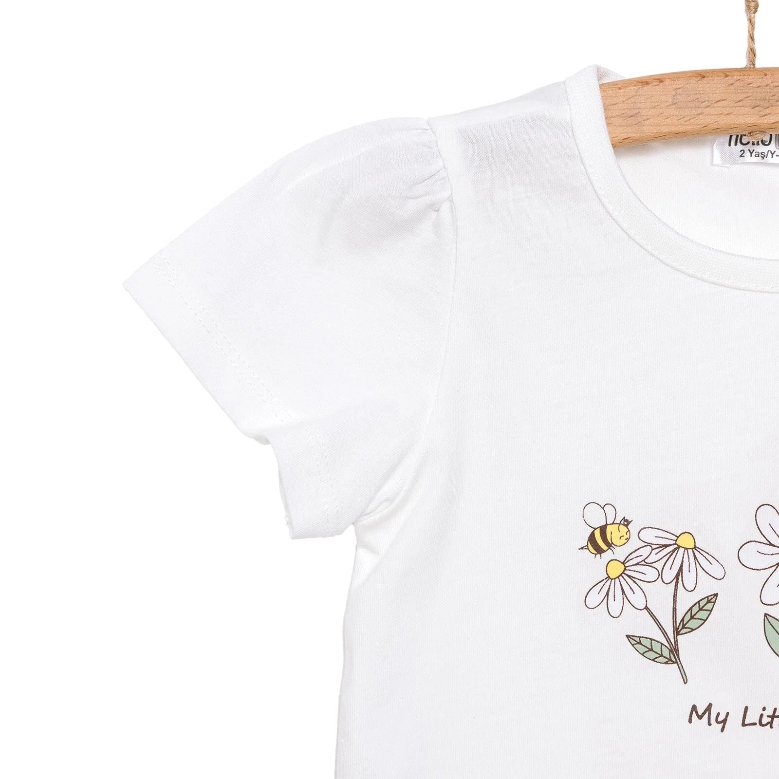 HelloBaby Girl Daisy and Bee Printed Tshirt - Short - Ecru - ebebek - Black Friday