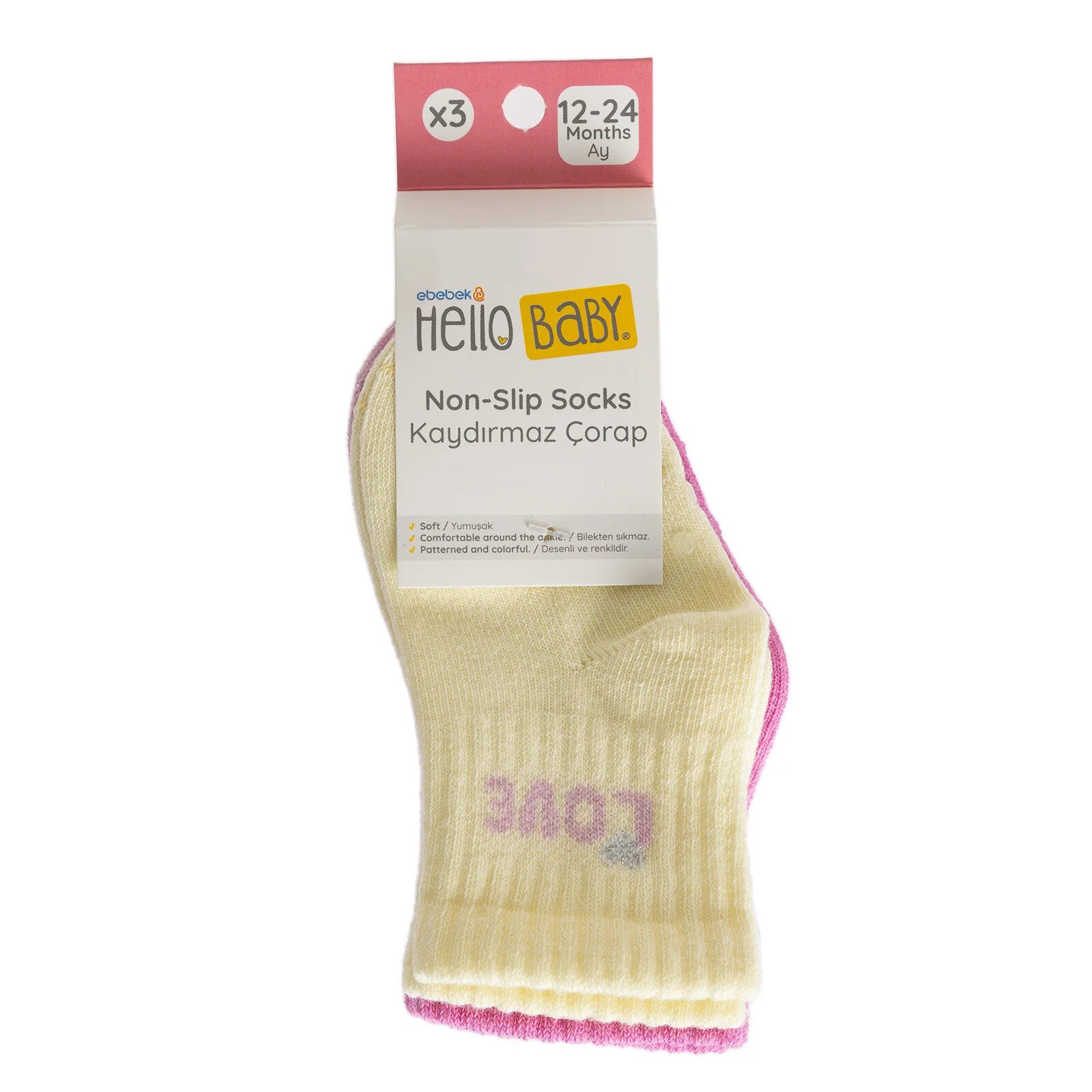HelloBaby Baby Girl Non - Slip Pack of 3 Socks - Pink - ebebek - Black Friday