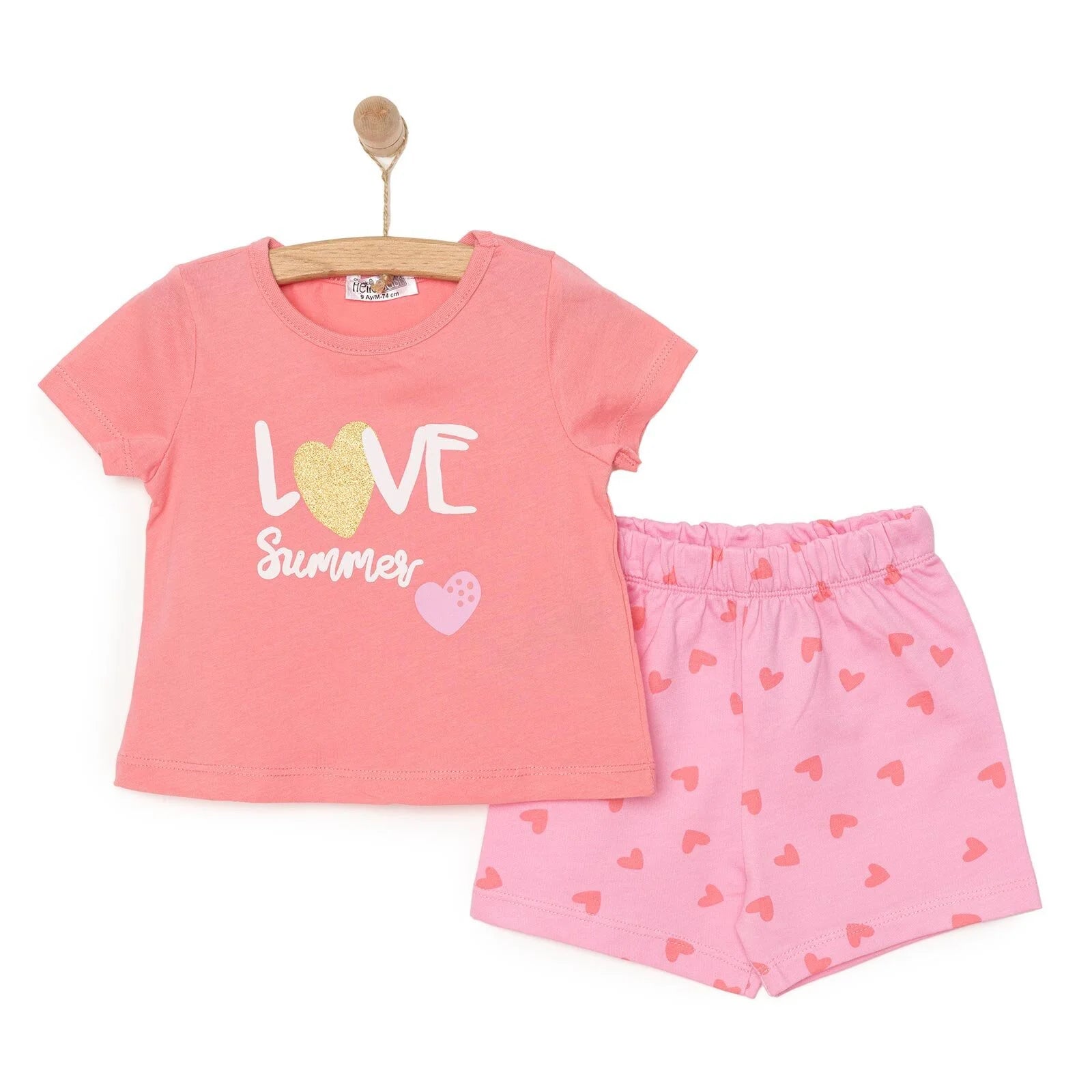 HelloBaby Motto Girl Tshirt - Şort - Pink - ebebek - Black Friday