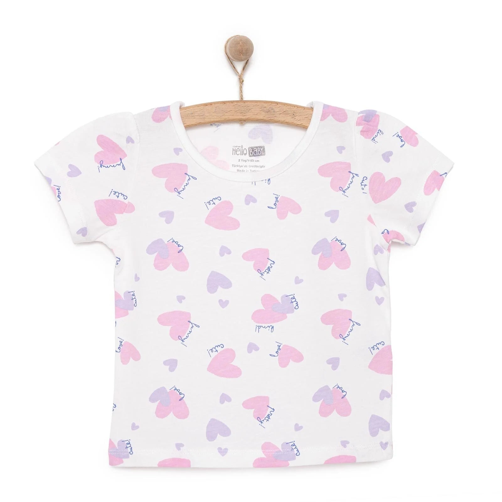 HelloBaby Basic Girl Hearts Patterned T-shirt - Ecru - ebebek - Black Friday