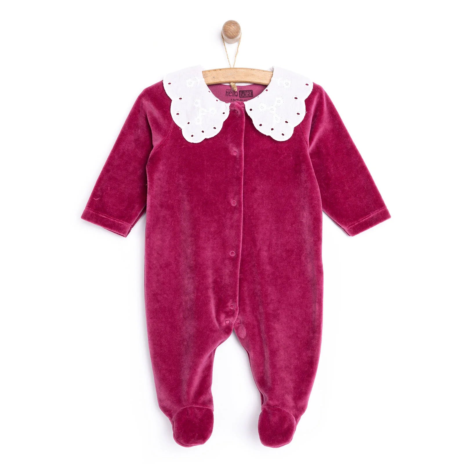 HelloBaby Newborn Unisex Embroidered Velvet Jumpsuit - Fuchsia - ebebek - Black Friday
