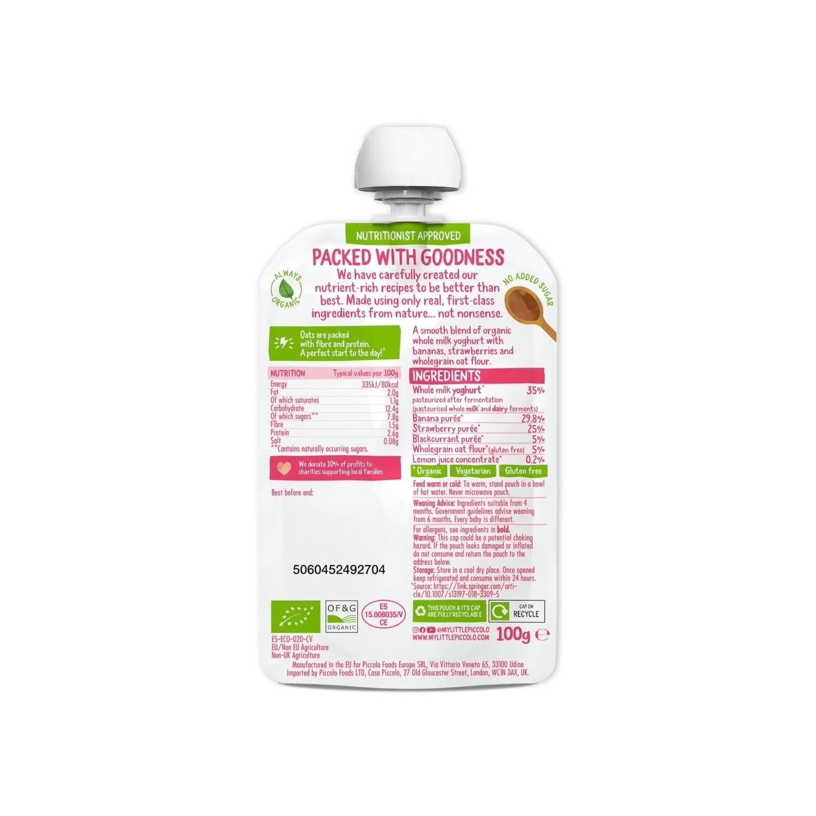 Piccolo Organic Brekkie Strawberry & Banana 6+ months 100g - ebebek - Black Friday