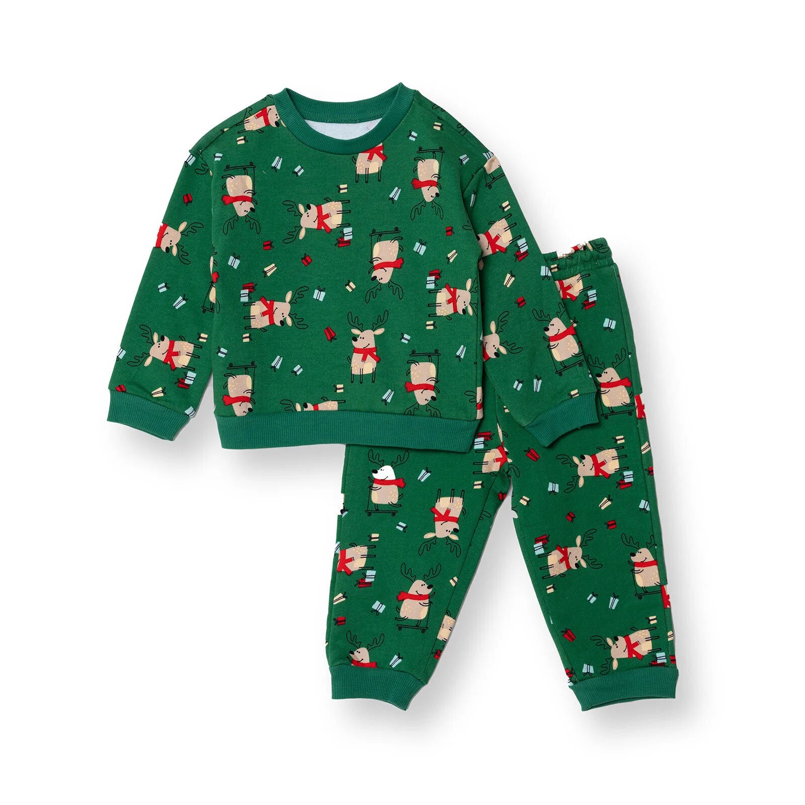 HelloBaby Christmas Baby Boy Snow Party Ejogging Set - Green Printed - ebebek - Black Friday