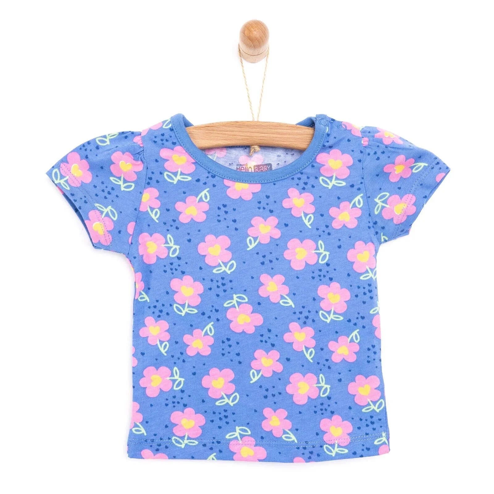 HelloBaby Baby Girl Basic Pink Daisy Printed Tshirt - Blue - ebebek - Black Friday