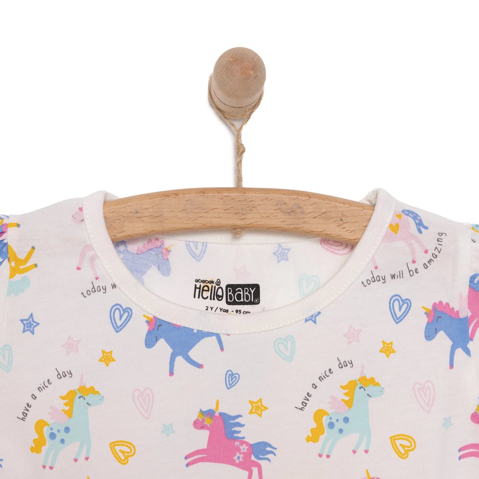 HelloBaby Basic Girl Heart Unicorn Patterned Tshirt - Ecru - ebebek - Black Friday