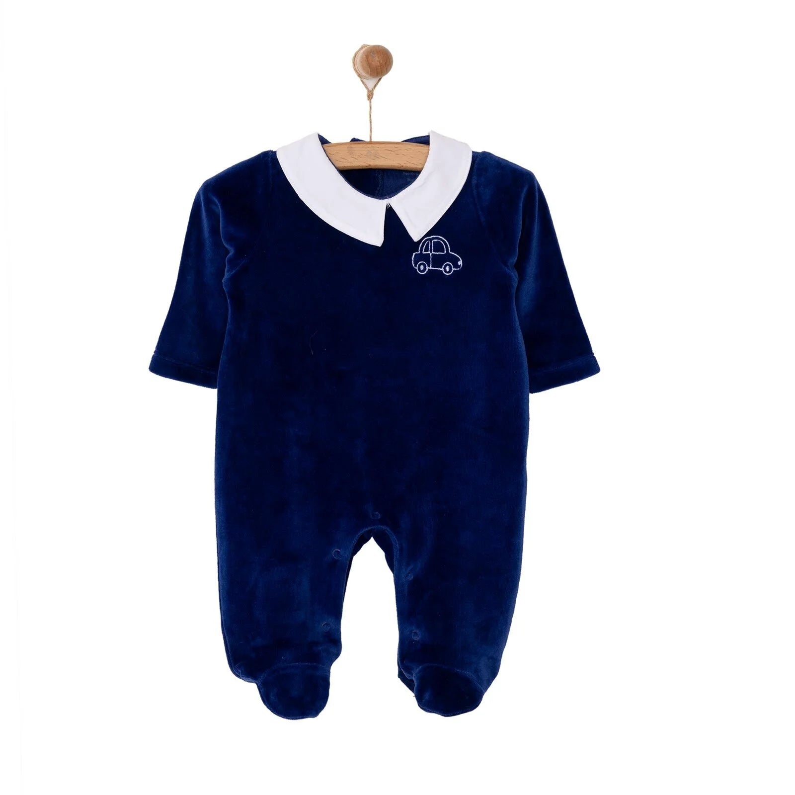 HelloBaby Newborn Unisex Embroidered Velvet Footed Bottom - Navy Blue - ebebek - Black Friday