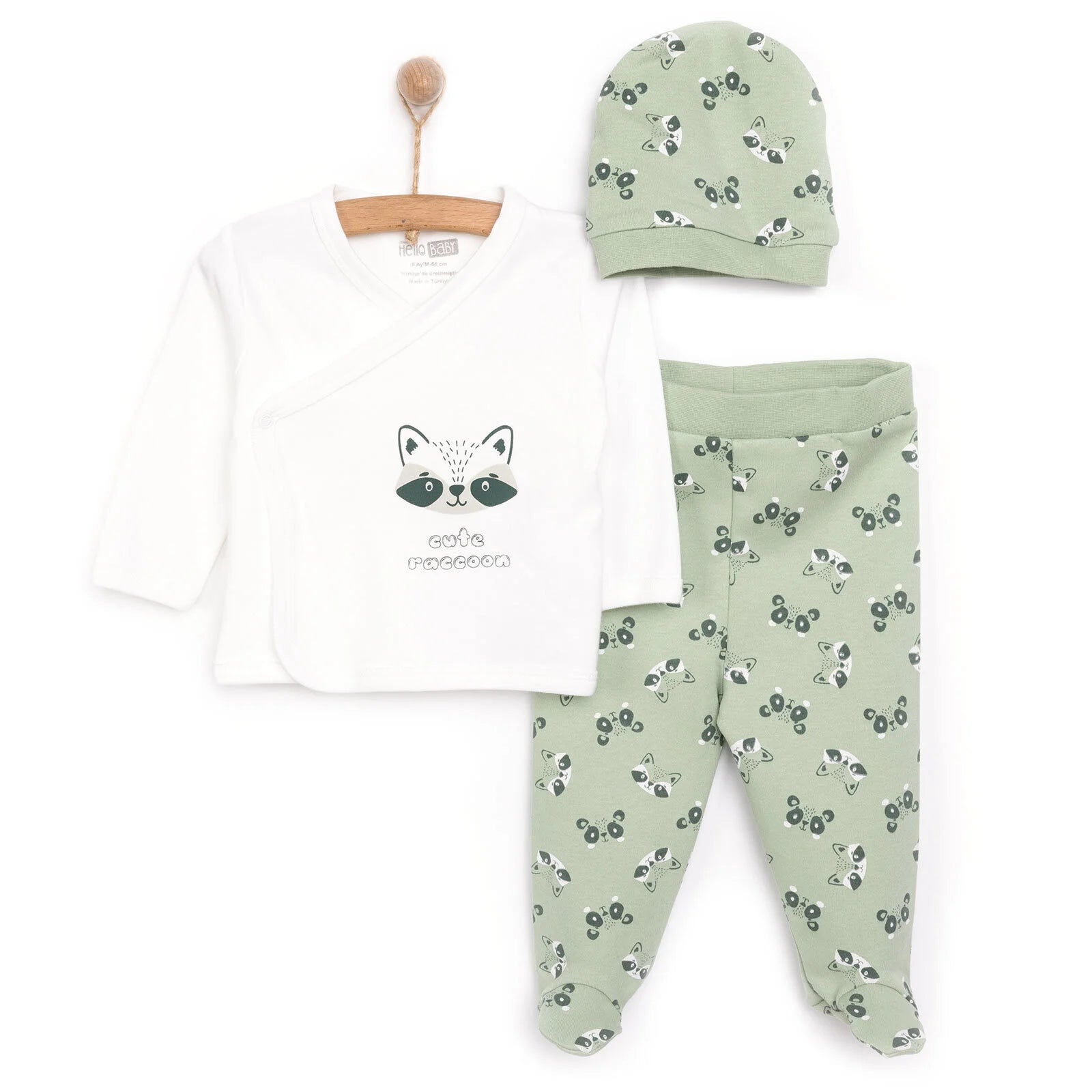 HelloBaby Boy Wrapover Top - Hat - Footed Bo - Light Green - ebebek - Black Friday