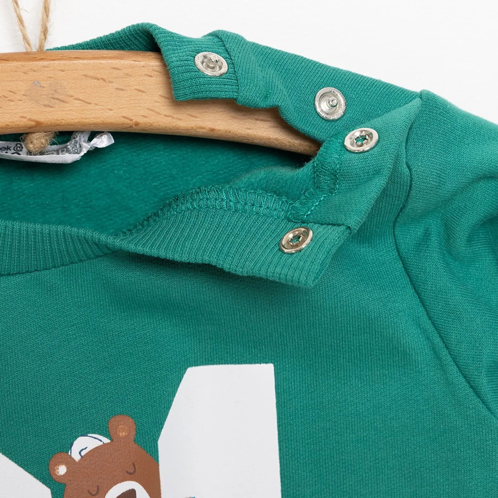 HelloBaby Basic Boy Low Raised Bear Printed Sweatshirt - Dark Green - ebebek - Black Friday