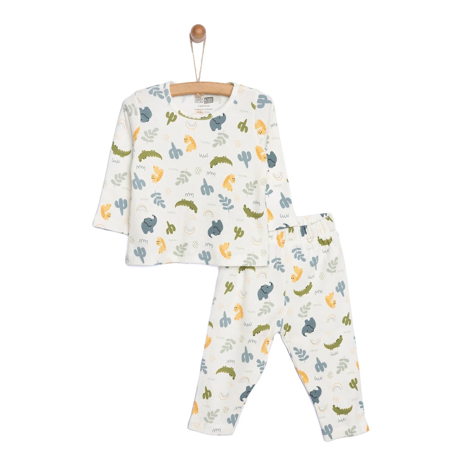 HelloBaby Baby Boy Elephant Printed Long Sleeve Pyjamas 2 pcs - Ecru - ebebek - Black Friday