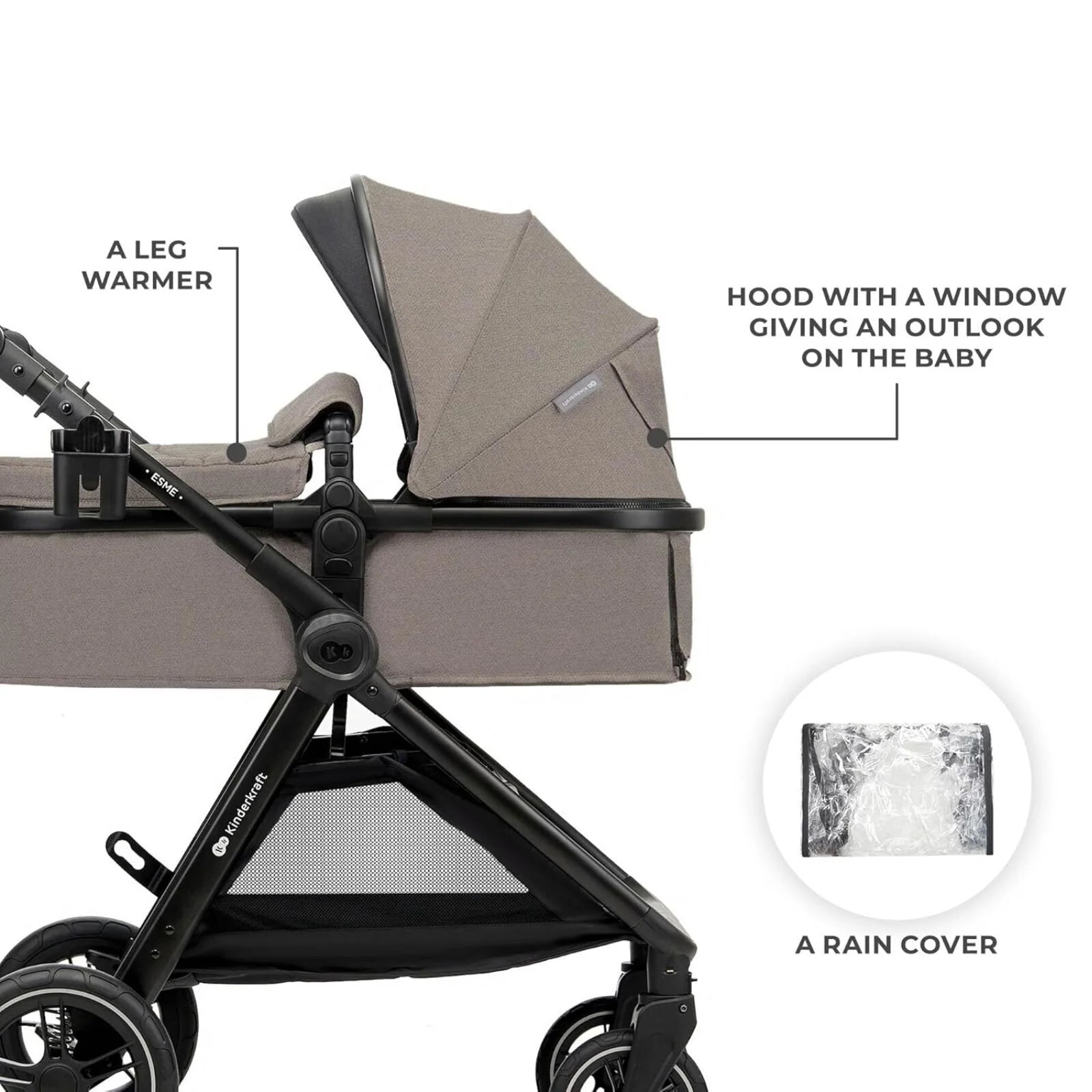 Kinderkraft Esme 3 - in - 1 Travel System with Mink Pro Car Seat - Sand Beige Sand Beige - ebebek - Christmas