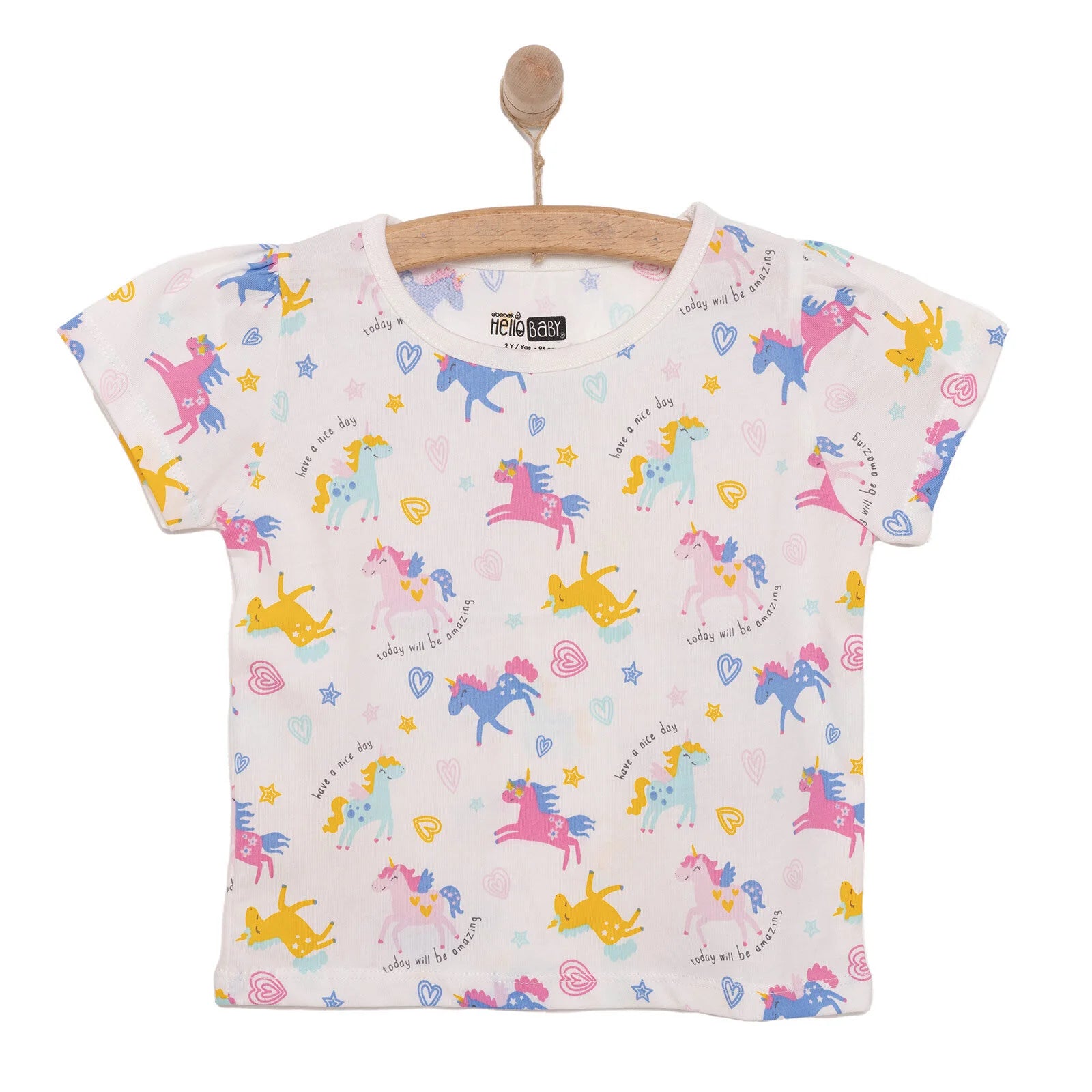 HelloBaby Basic Girl Heart Unicorn Patterned Tshirt - Ecru - ebebek - Black Friday
