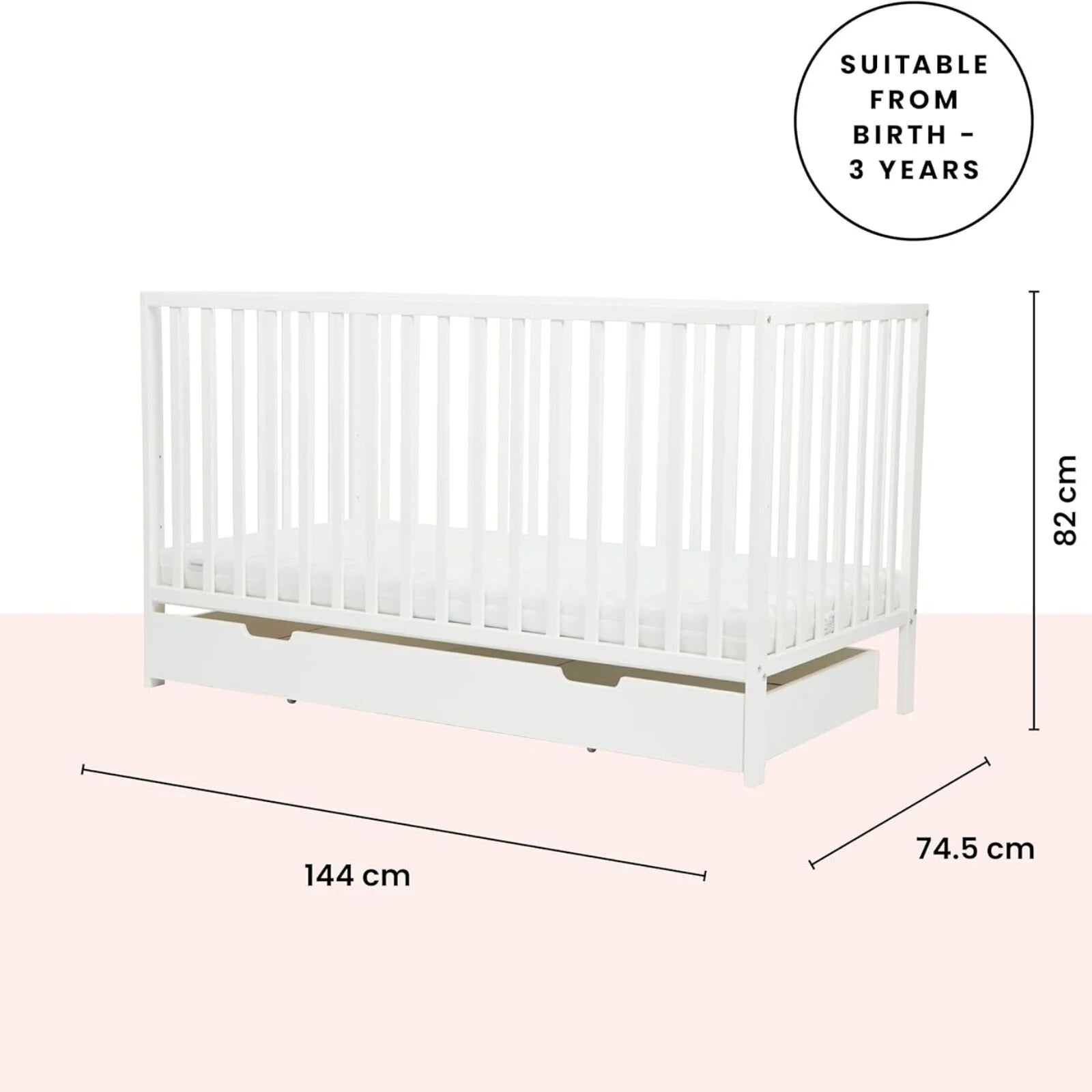 Ickle Bubba Hartley Classic Cot & Under Drawer - White - ebebek - Black Friday