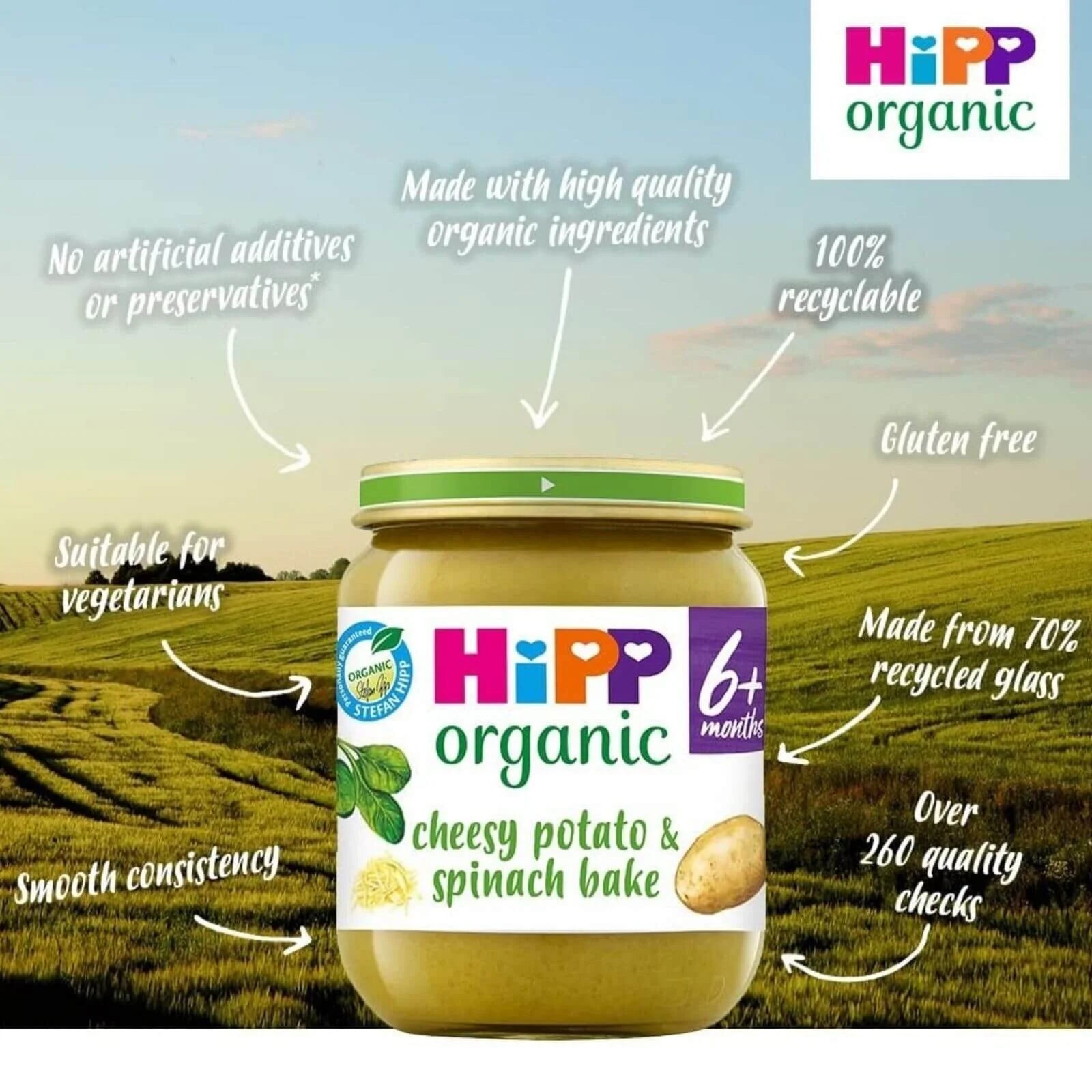 HiPP Organic Cheesy Potato & Spinach Bake Baby Food Jar 6+ months 125g - ebebek - Black Friday