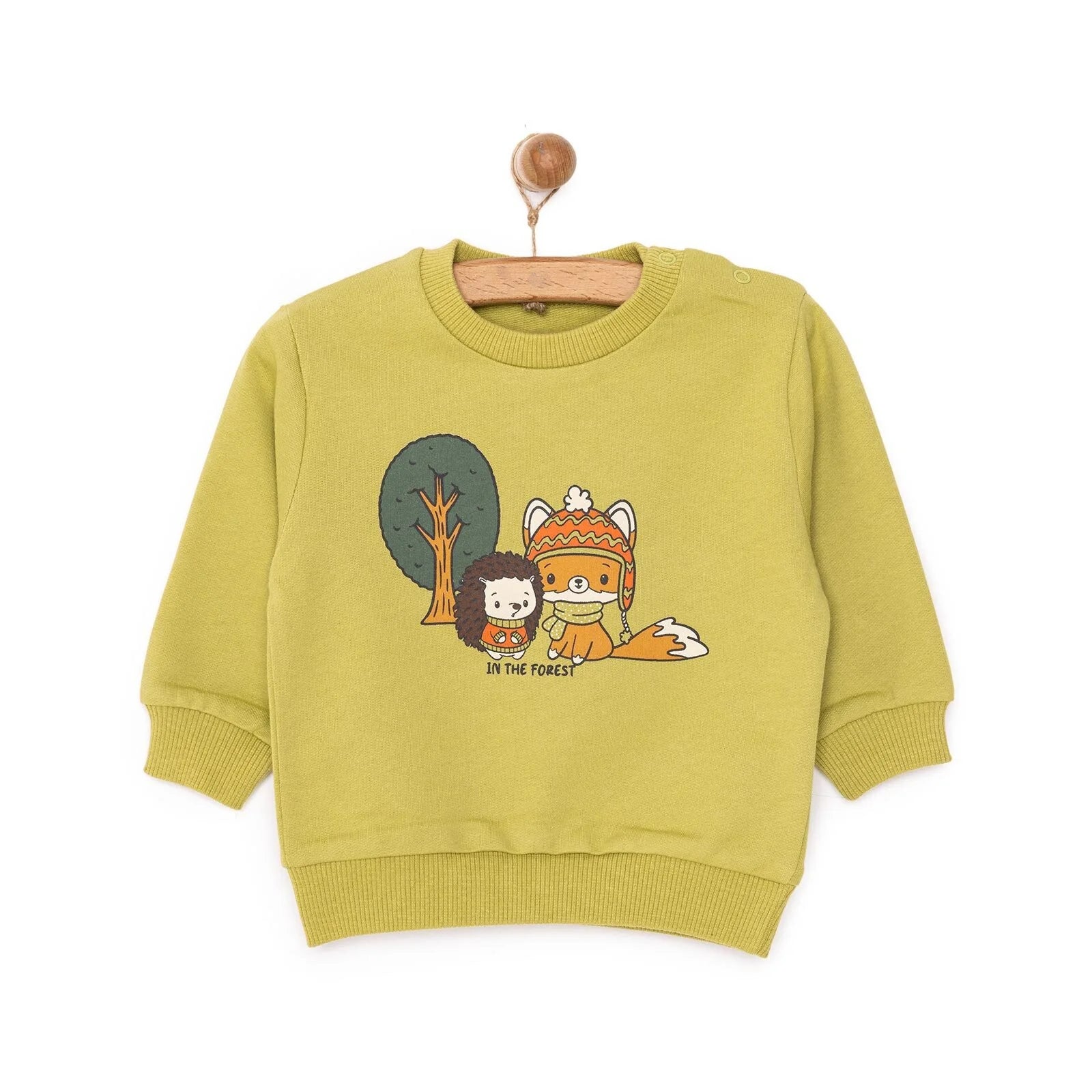 HelloBaby Basic Low Raised Fox Printed Sweatshirt - Green - ebebek - Black Friday