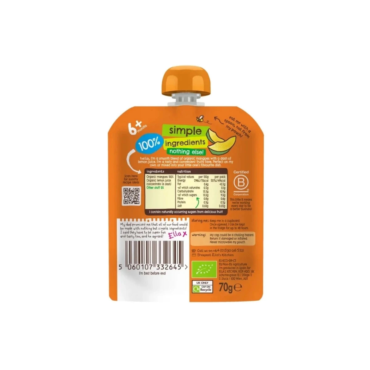 Ella's Kitchen Organic Mangoes First Tastes Baby Food Pouch 6+ months 70g - ebebek