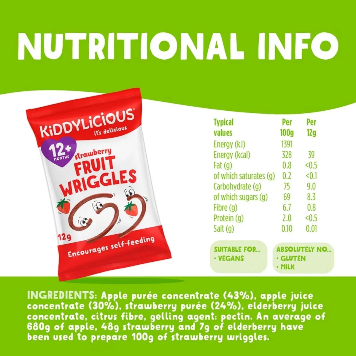 Kiddylicious Strawberry Fruit Wriggles 12+ months 12g