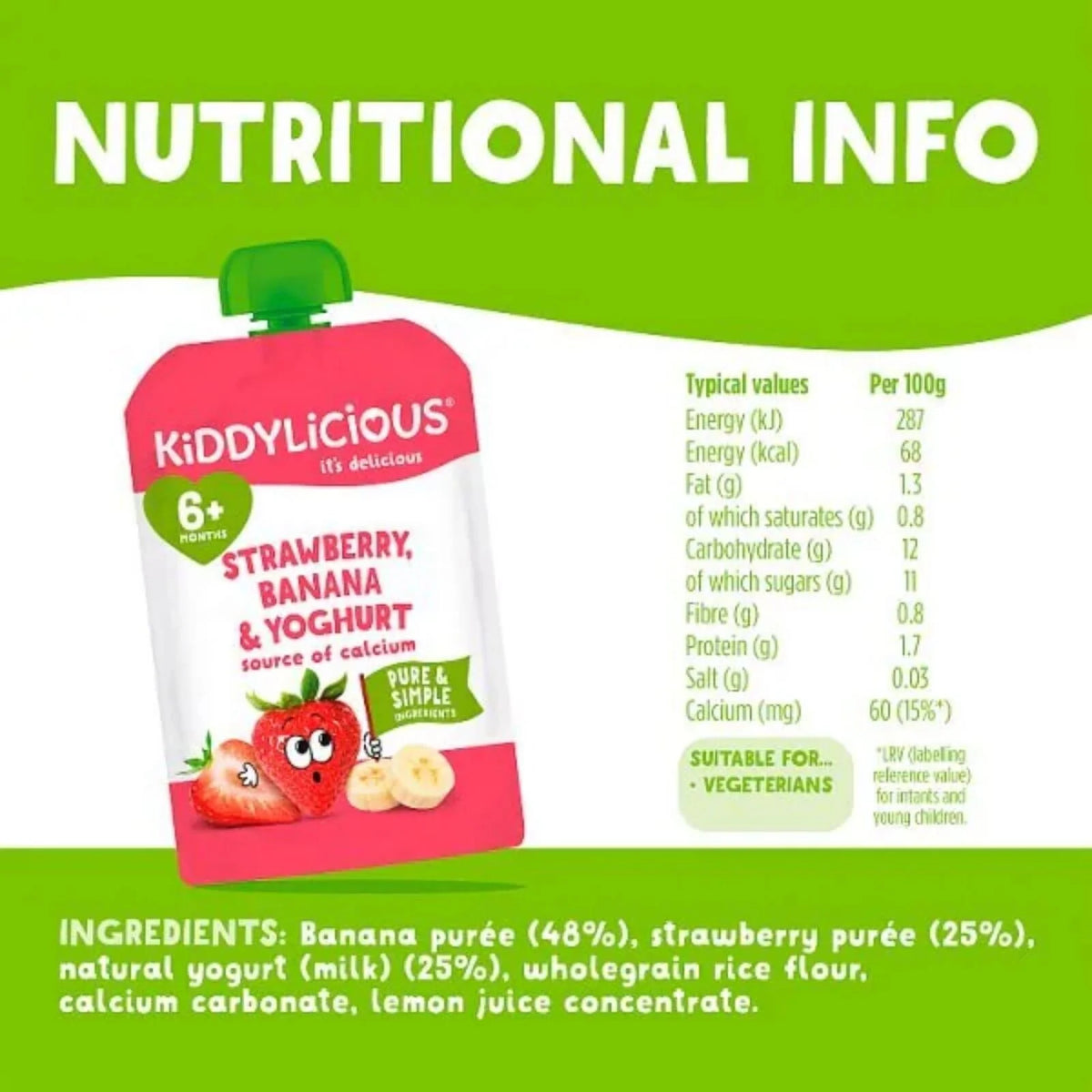 Kiddylicious Pouches Strawberry Yogurt 6+ months 100g