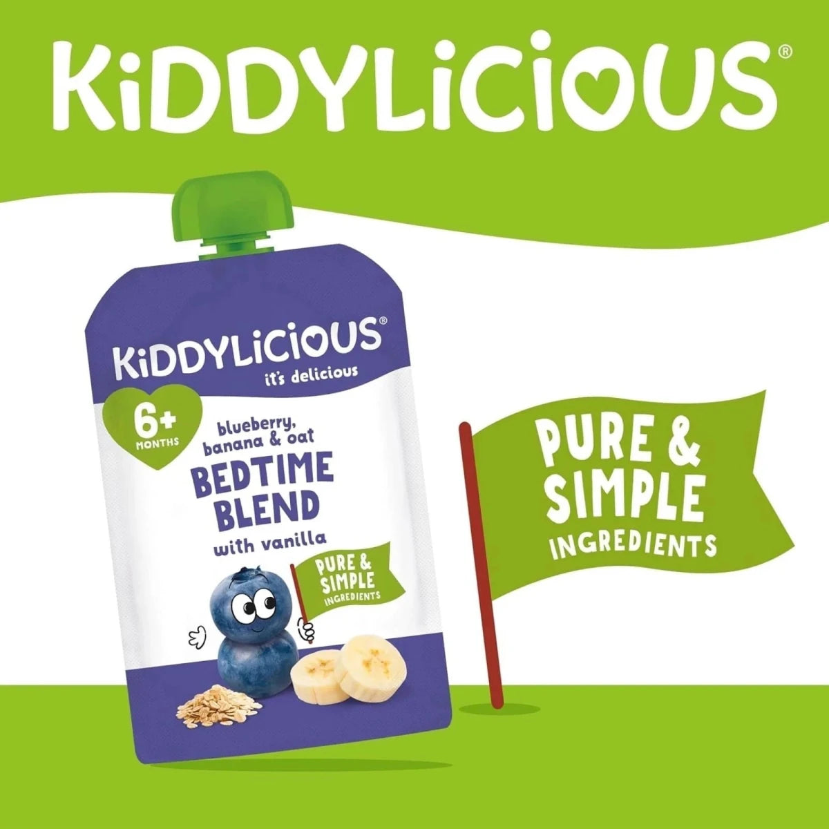 Kiddylicious Pouches Bedtime Blend Blueberry Oat 6+ months 100g - ebebek