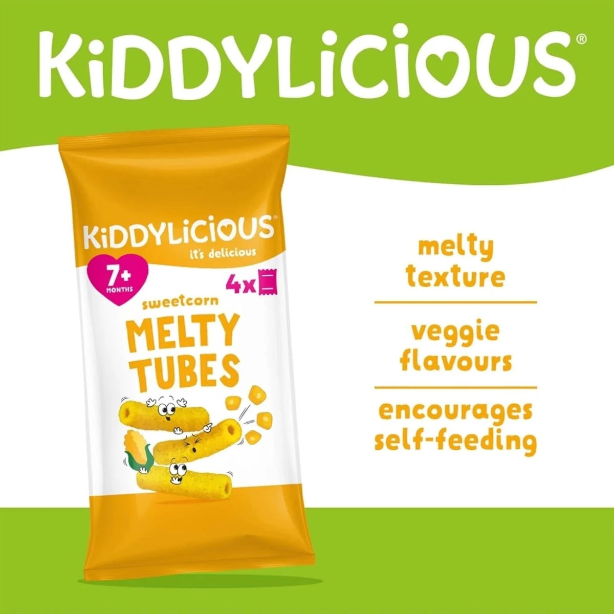 Kiddylicious Sweetcorn Melty Tubes 7+ months 400g (10x4g) - ebebek