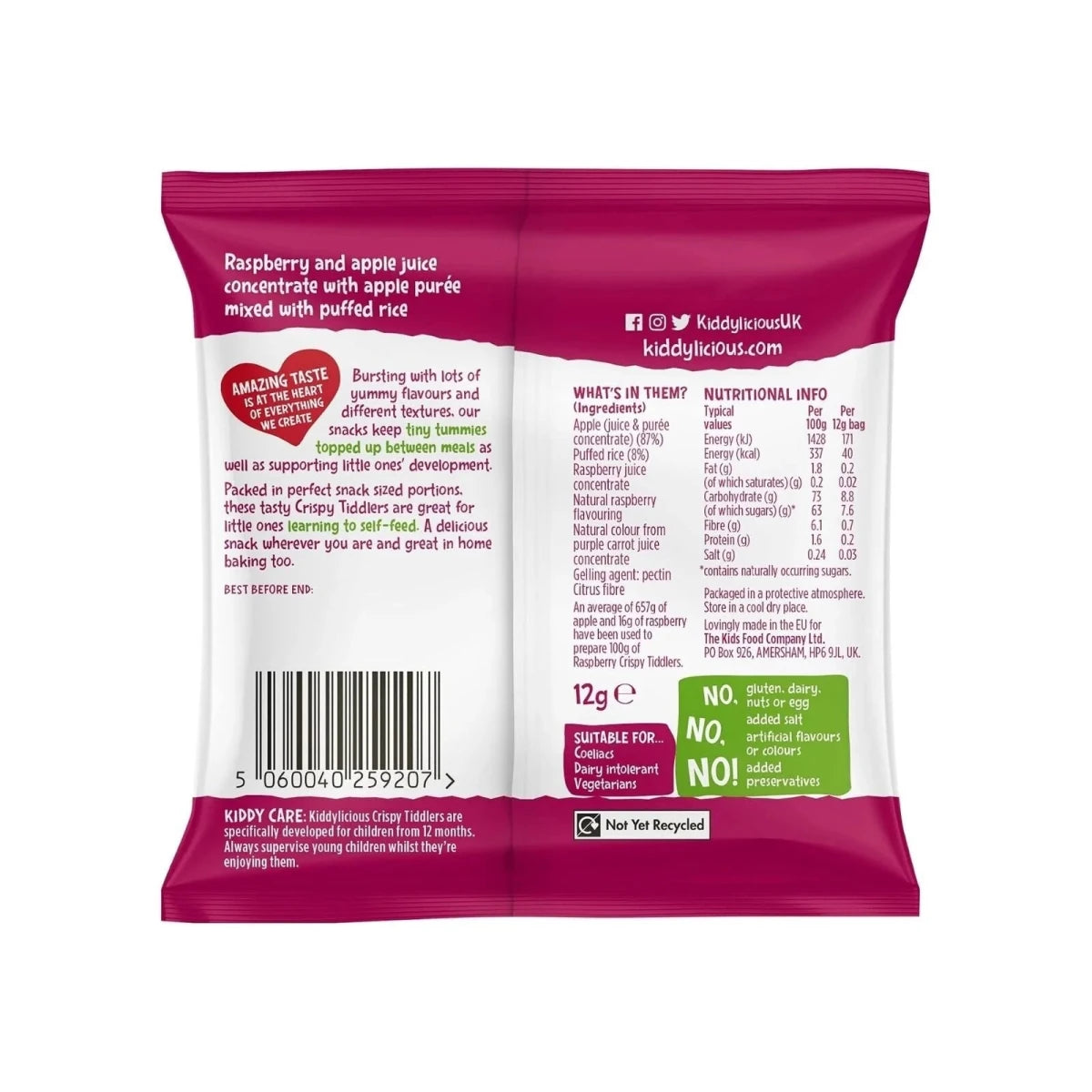 Kiddylicious Raspberry Crispy Tiddlers 12+ months 12g - ebebek
