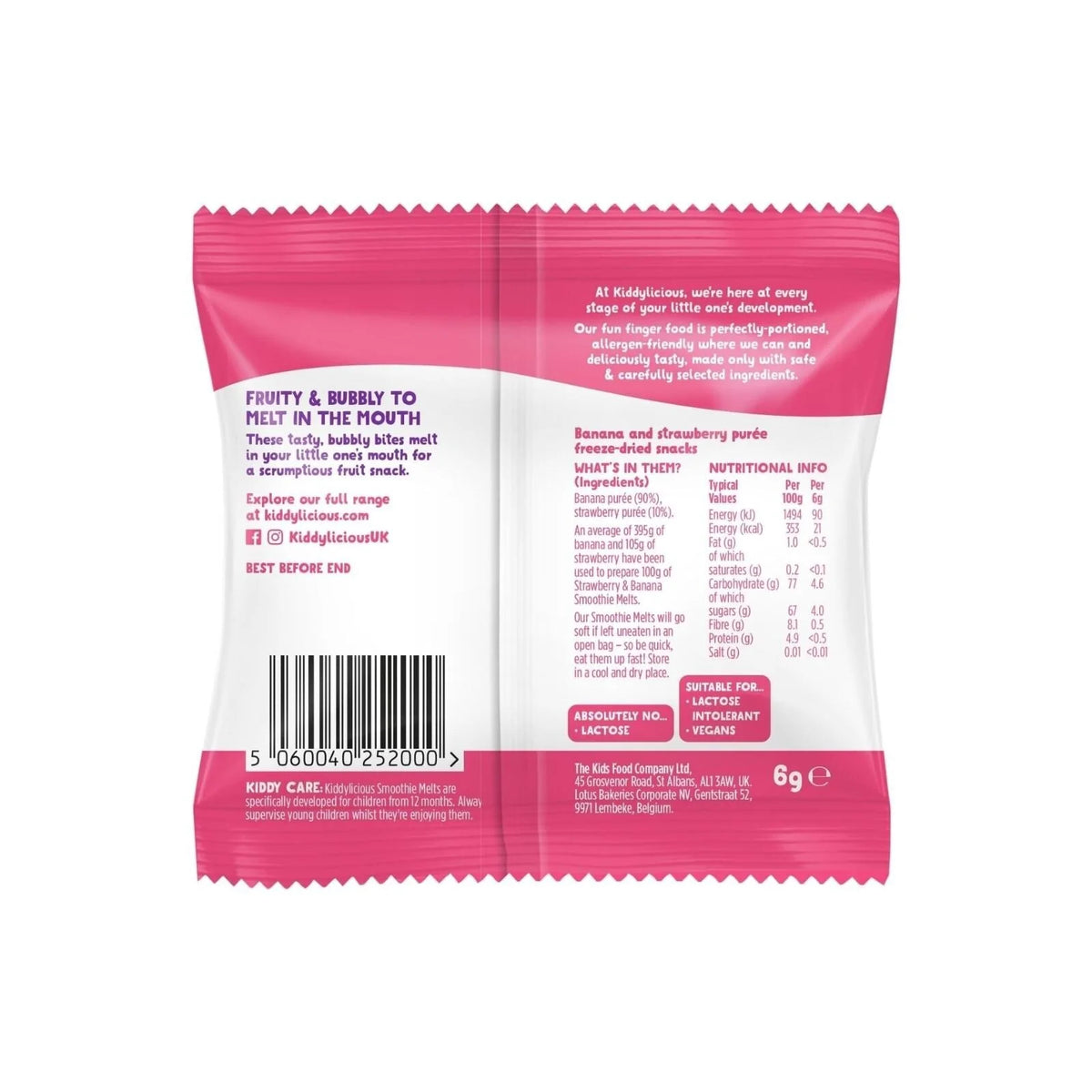 Kiddylicious Strawberry & Banana Smoothie Melts 12+ months 6g