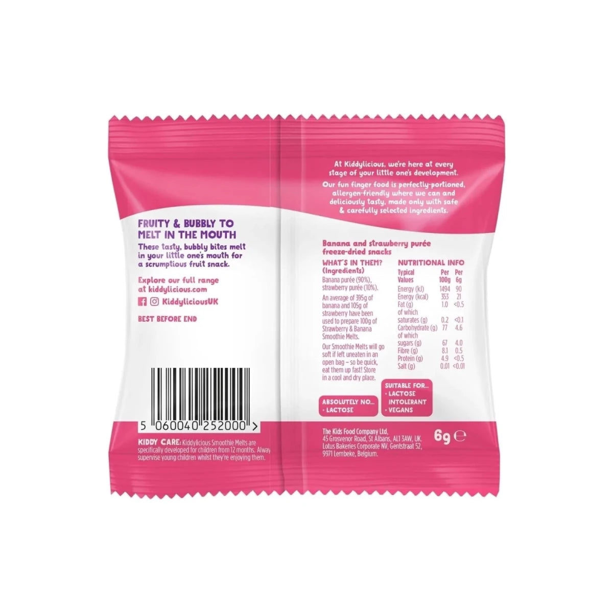 Kiddylicious Strawberry & Banana Smoothie Melts 12+ months 6g - ebebek