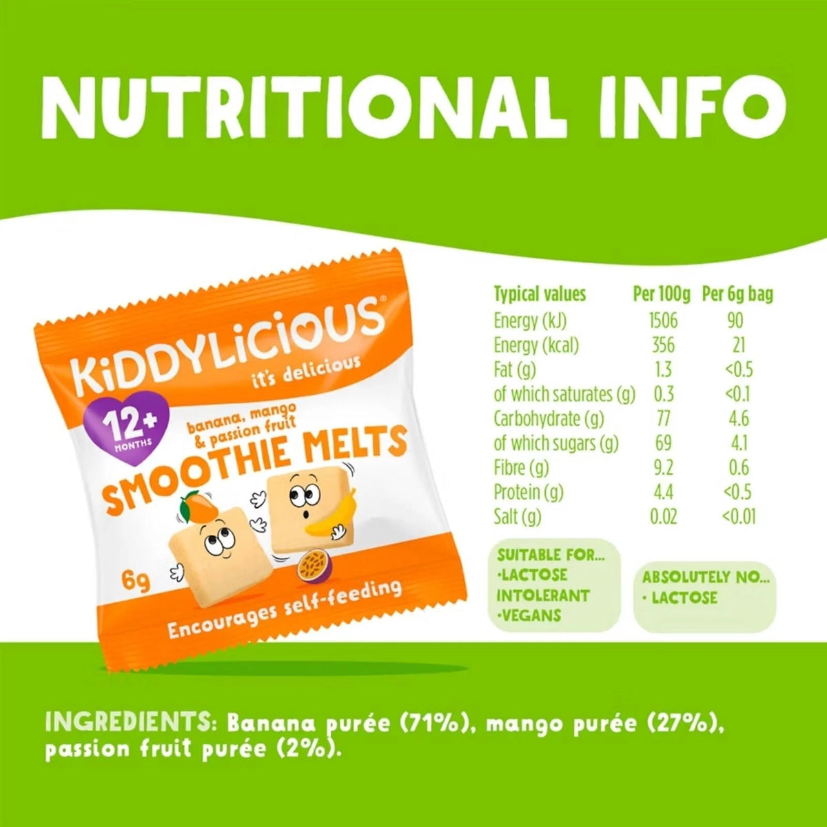Kiddylicious Banana Mango & Passion Fruit Smoothie Melts 12+ months 24g (4x6g)