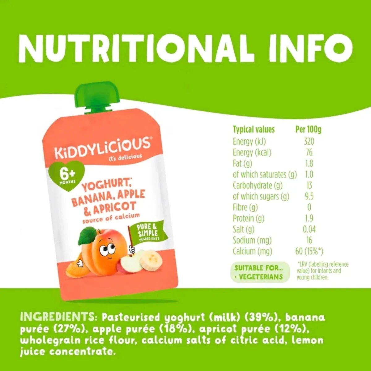 Kiddylicious Pouches Yogurt, Banana, Apple & Apricot 6+ months 100g - ebebek