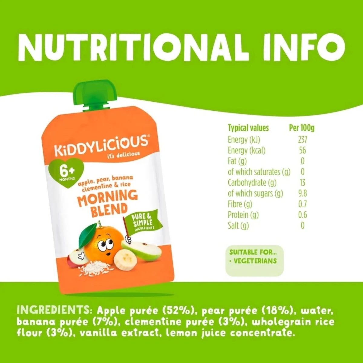 Kiddylicious Pouches Morning Blend Clementine Rice 6+ months 100g - ebebek