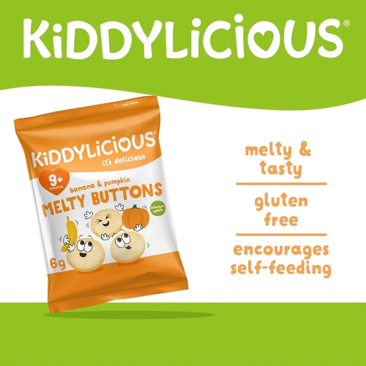 Kiddylicious Banana & Pumpkin Melty Buttons 9+ months 30g (5x6g) - ebebek