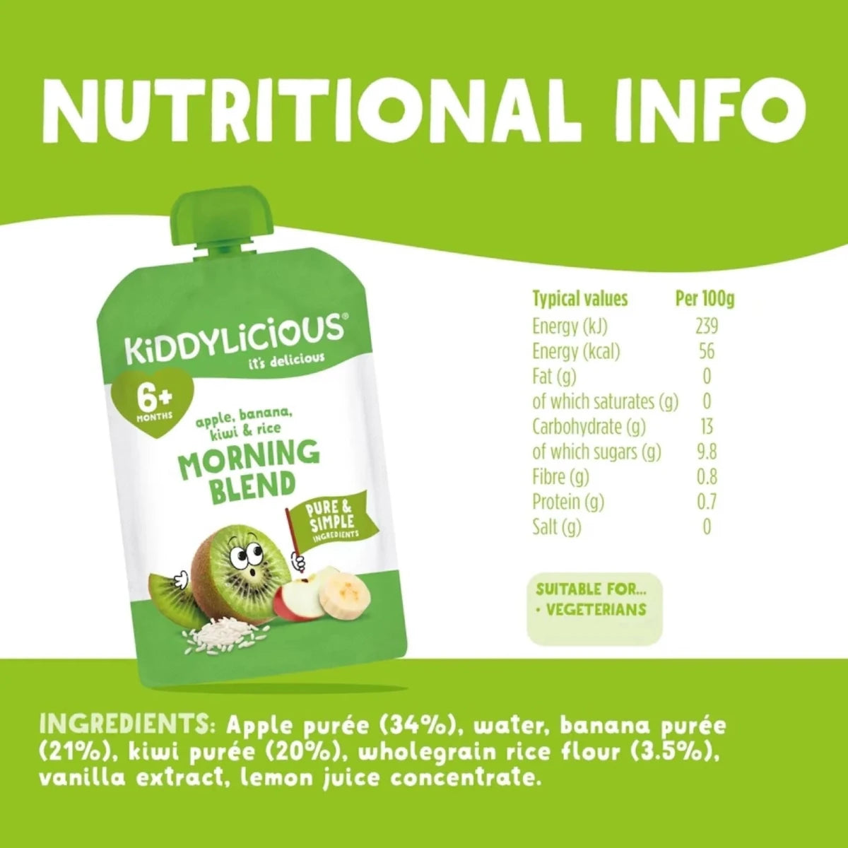 Kiddylicious Pouches Morning Blend Kiwi Rice 6+ months 100g - ebebek
